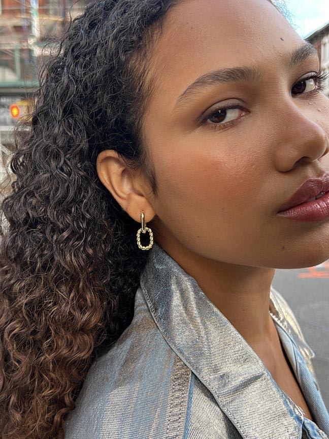 imageAna Luisa Ash Double Hoop Earrings for Women 14K Gold Plated Silver amp TwoTone Drop Dangle Hoop Earring Trendy Paperclip Link Huggie Hoop Hypoallergenic WaterResistant amp TarnishFree JewelryGold Twisted