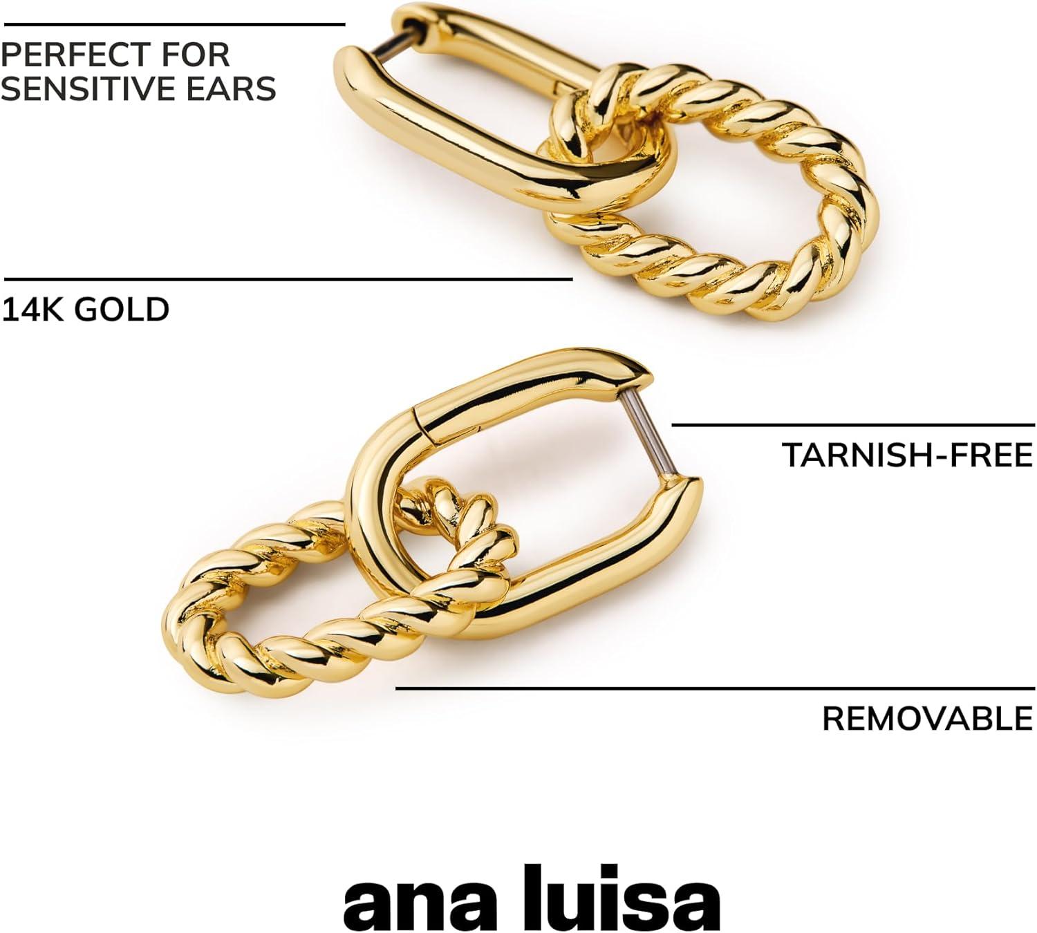 imageAna Luisa Ash Double Hoop Earrings for Women 14K Gold Plated Silver amp TwoTone Drop Dangle Hoop Earring Trendy Paperclip Link Huggie Hoop Hypoallergenic WaterResistant amp TarnishFree JewelryGold Twisted