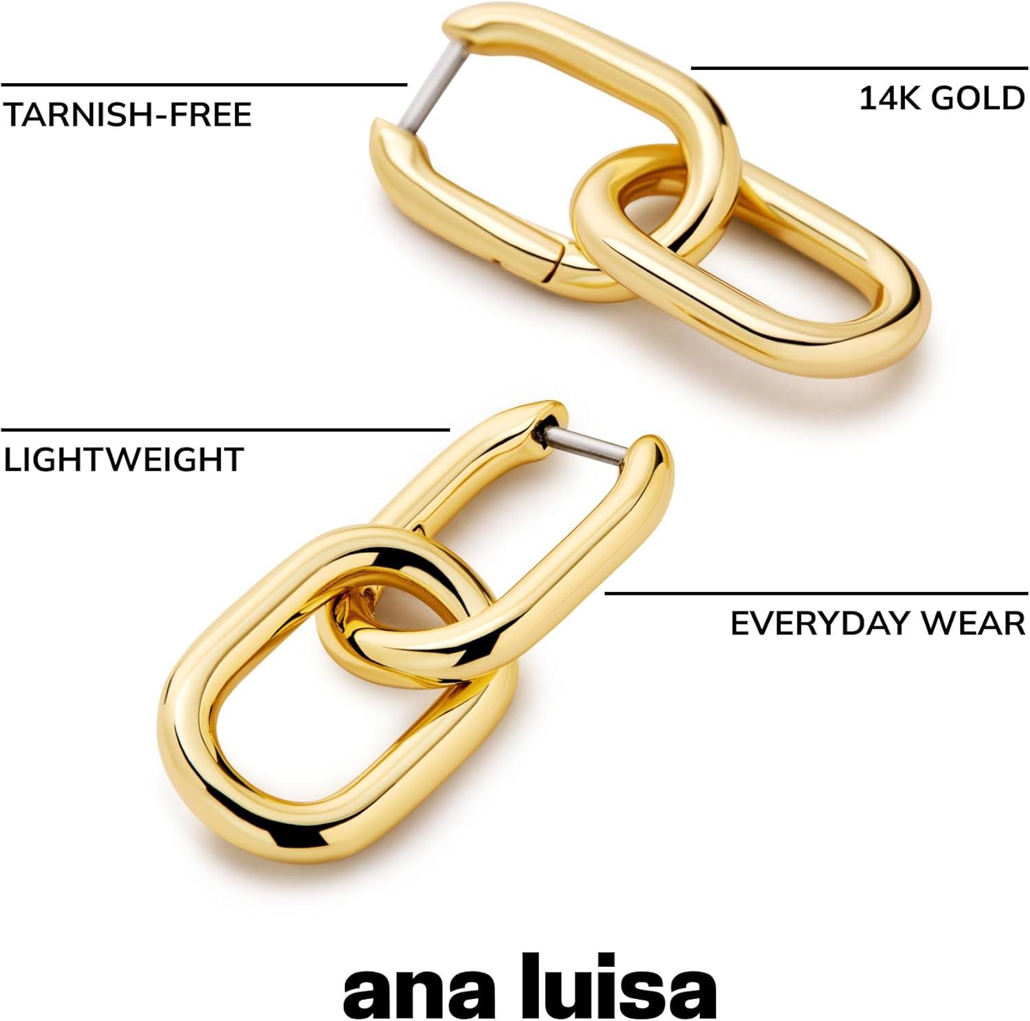 imageAna Luisa Ash Double Hoop Earrings for Women 14K Gold Plated Silver amp TwoTone Drop Dangle Hoop Earring Trendy Paperclip Link Huggie Hoop Hypoallergenic WaterResistant amp TarnishFree JewelryGold