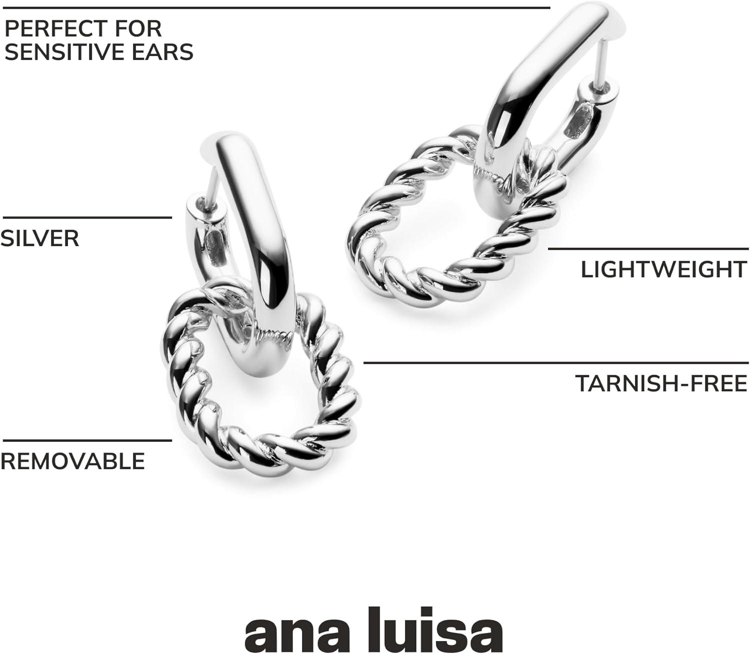 imageAna Luisa Ash Double Hoop Earrings for Women 14K Gold Plated Silver amp TwoTone Drop Dangle Hoop Earring Trendy Paperclip Link Huggie Hoop Hypoallergenic WaterResistant amp TarnishFree JewelrySilver Twisted