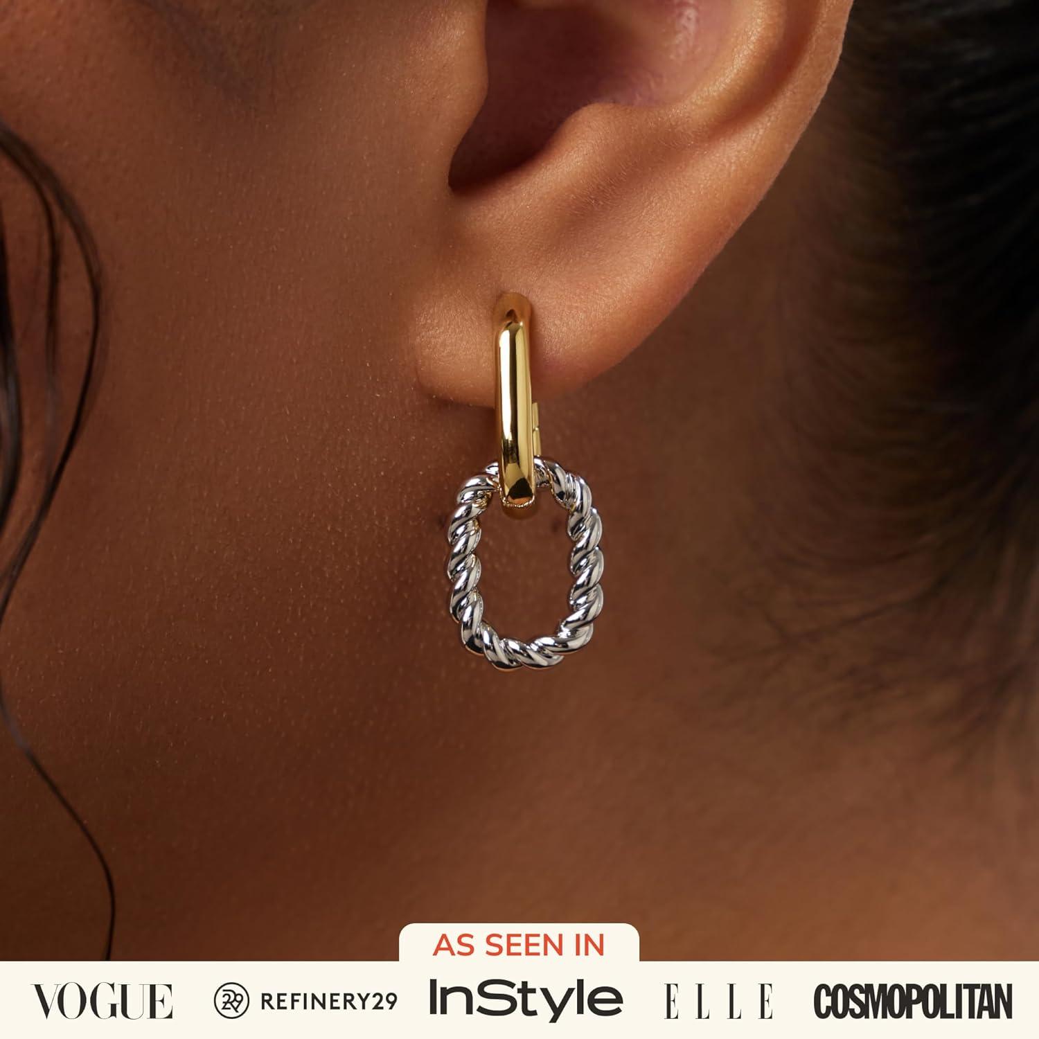 imageAna Luisa Ash Double Hoop Earrings for Women 14K Gold Plated Silver amp TwoTone Drop Dangle Hoop Earring Trendy Paperclip Link Huggie Hoop Hypoallergenic WaterResistant amp TarnishFree JewelryTwo Toned