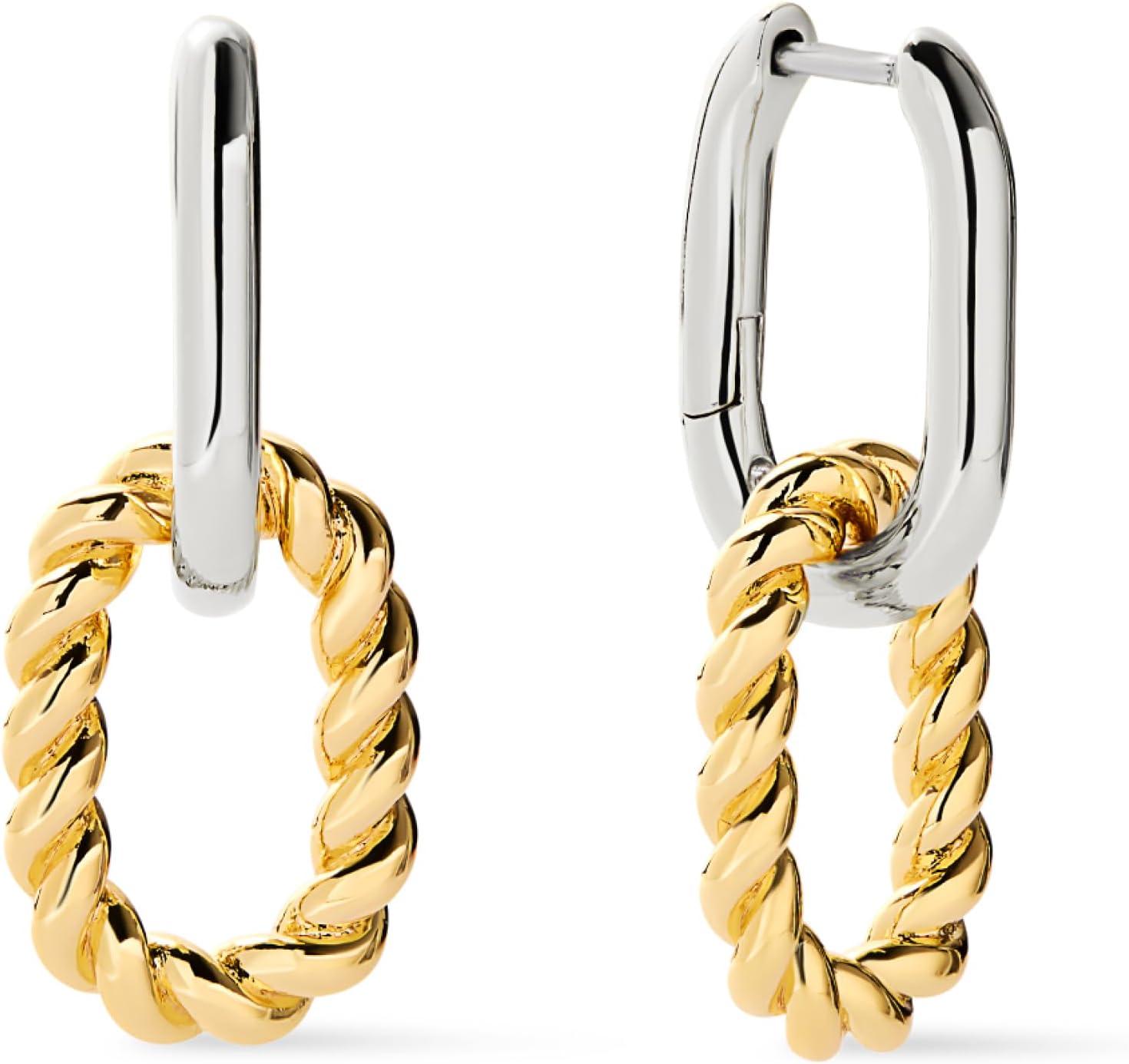 imageAna Luisa Ash Double Hoop Earrings for Women 14K Gold Plated Silver amp TwoTone Drop Dangle Hoop Earring Trendy Paperclip Link Huggie Hoop Hypoallergenic WaterResistant amp TarnishFree JewelryTwo Toned