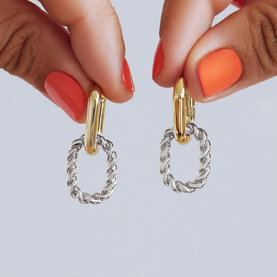 imageAna Luisa Ash Double Hoop Earrings for Women 14K Gold Plated Silver amp TwoTone Drop Dangle Hoop Earring Trendy Paperclip Link Huggie Hoop Hypoallergenic WaterResistant amp TarnishFree JewelryTwo Toned