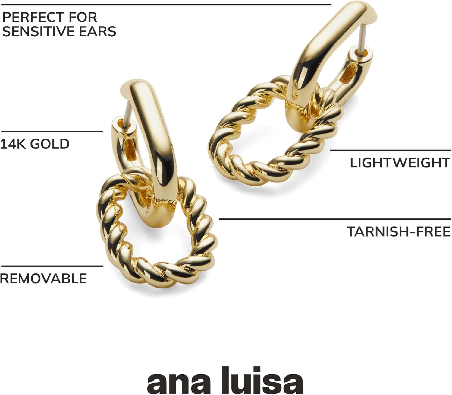 imageAna Luisa Ash Double Hoop Earrings for Women 14K Gold Plated Silver amp TwoTone Drop Dangle Hoop Earring Trendy Paperclip Link Huggie Hoop Hypoallergenic WaterResistant amp TarnishFree JewelryGold Twisted