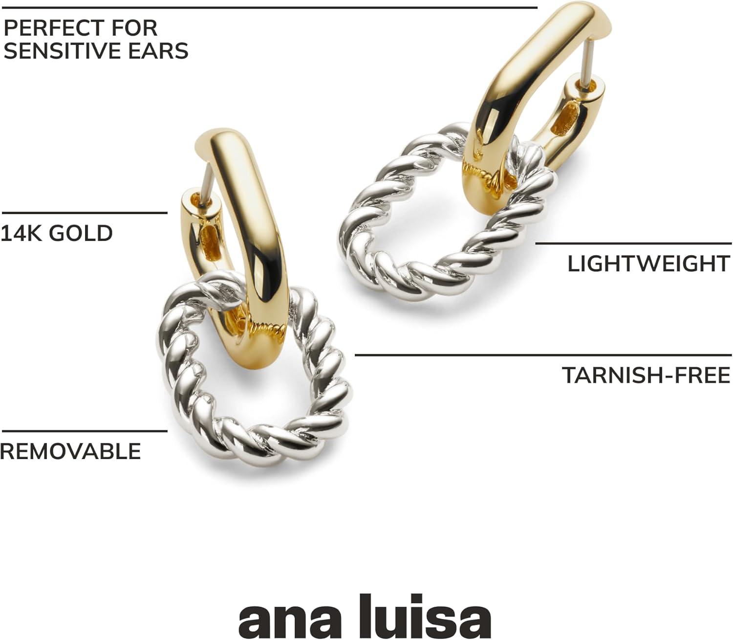 imageAna Luisa Ash Double Hoop Earrings for Women 14K Gold Plated Silver amp TwoTone Drop Dangle Hoop Earring Trendy Paperclip Link Huggie Hoop Hypoallergenic WaterResistant amp TarnishFree JewelryTwo Toned