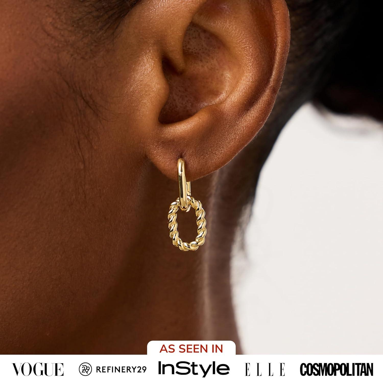 imageAna Luisa Ash Double Hoop Earrings for Women 14K Gold Plated Silver amp TwoTone Drop Dangle Hoop Earring Trendy Paperclip Link Huggie Hoop Hypoallergenic WaterResistant amp TarnishFree JewelryGold Pave