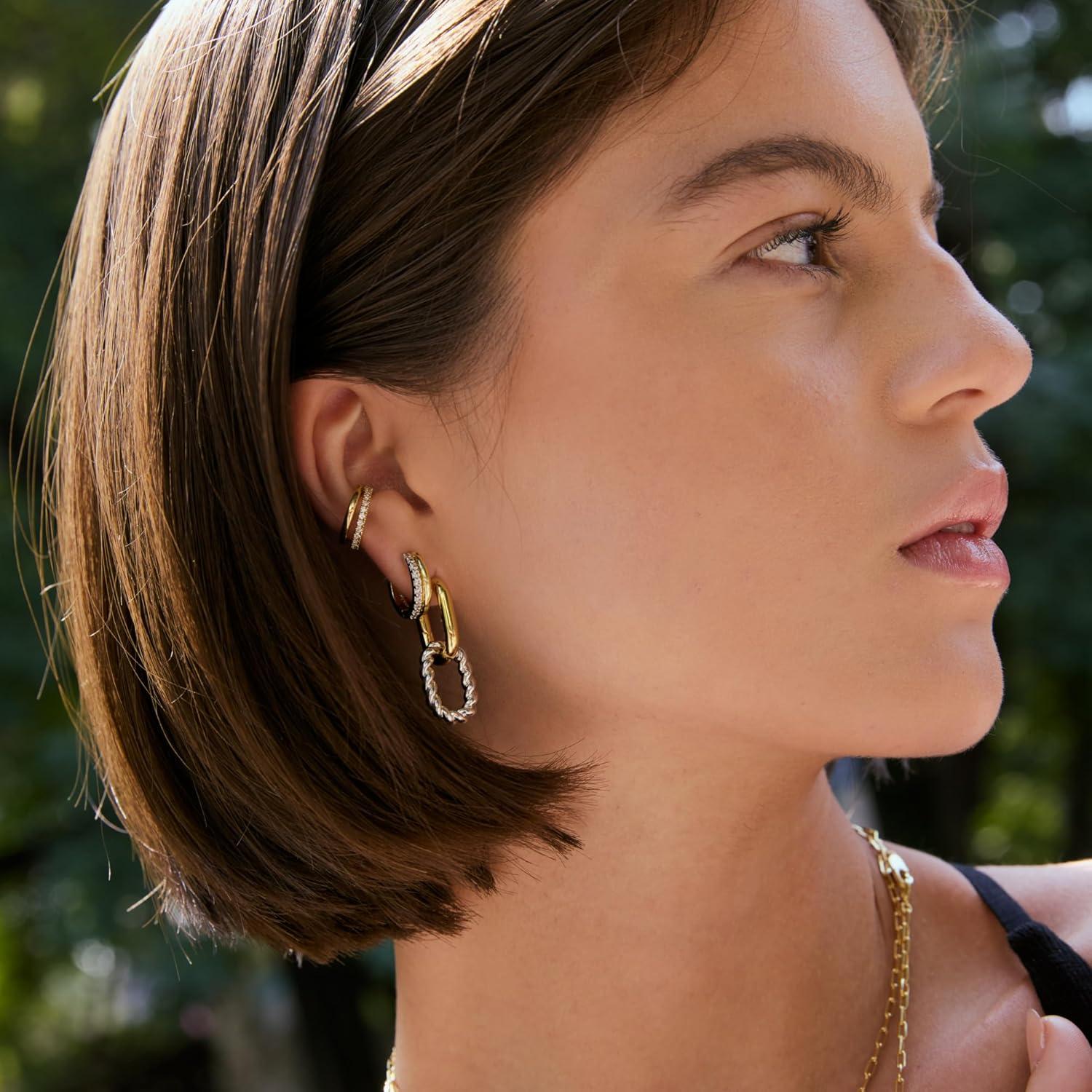 imageAna Luisa Ash Double Hoop Earrings for Women 14K Gold Plated Silver amp TwoTone Drop Dangle Hoop Earring Trendy Paperclip Link Huggie Hoop Hypoallergenic WaterResistant amp TarnishFree JewelryTwo Toned