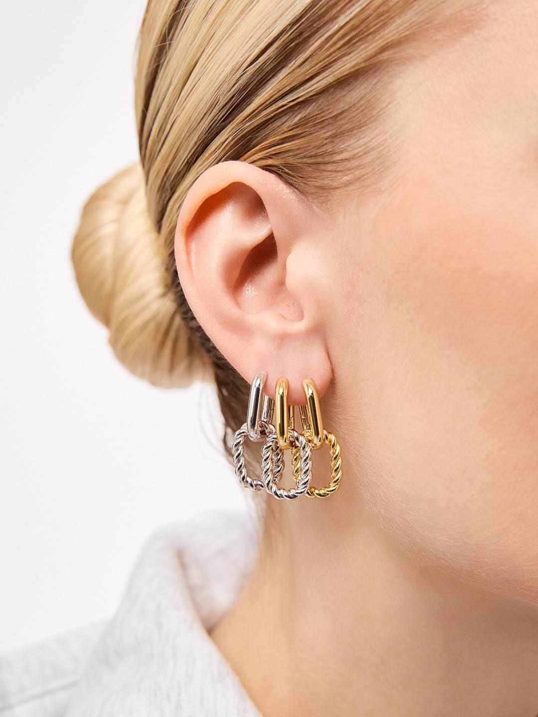 imageAna Luisa Ash Double Hoop Earrings for Women 14K Gold Plated Silver amp TwoTone Drop Dangle Hoop Earring Trendy Paperclip Link Huggie Hoop Hypoallergenic WaterResistant amp TarnishFree JewelryGold Twisted