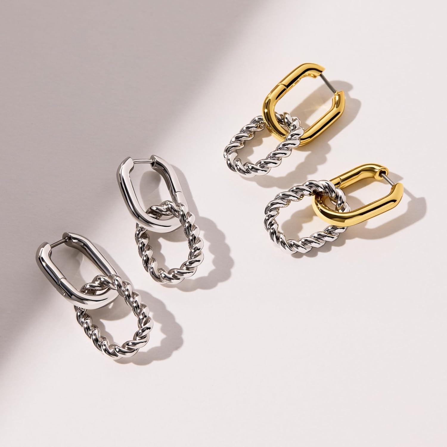 imageAna Luisa Ash Double Hoop Earrings for Women 14K Gold Plated Silver amp TwoTone Drop Dangle Hoop Earring Trendy Paperclip Link Huggie Hoop Hypoallergenic WaterResistant amp TarnishFree JewelrySilver Twisted