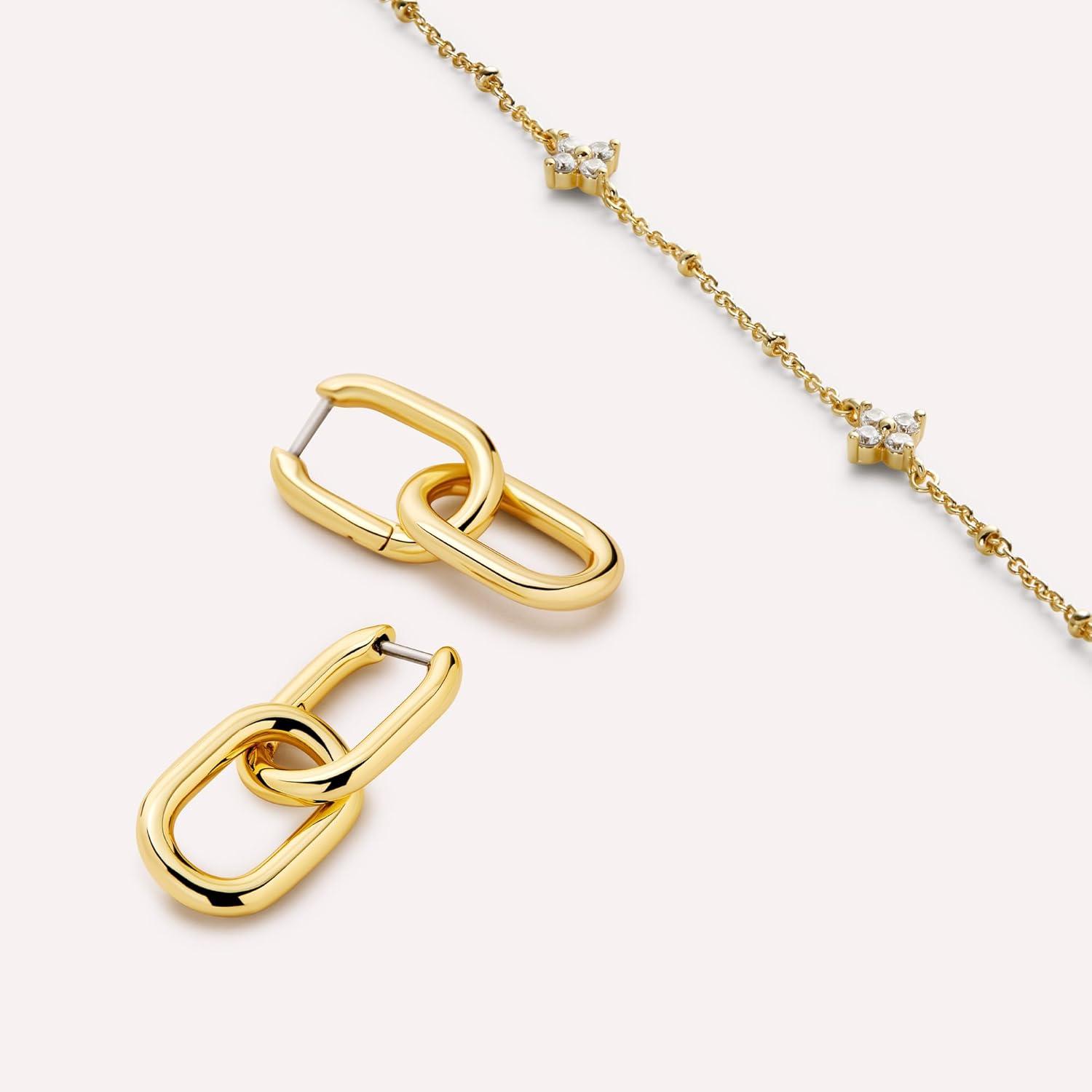 imageAna Luisa Ash Double Hoop Earrings for Women 14K Gold Plated Silver amp TwoTone Drop Dangle Hoop Earring Trendy Paperclip Link Huggie Hoop Hypoallergenic WaterResistant amp TarnishFree JewelryGold