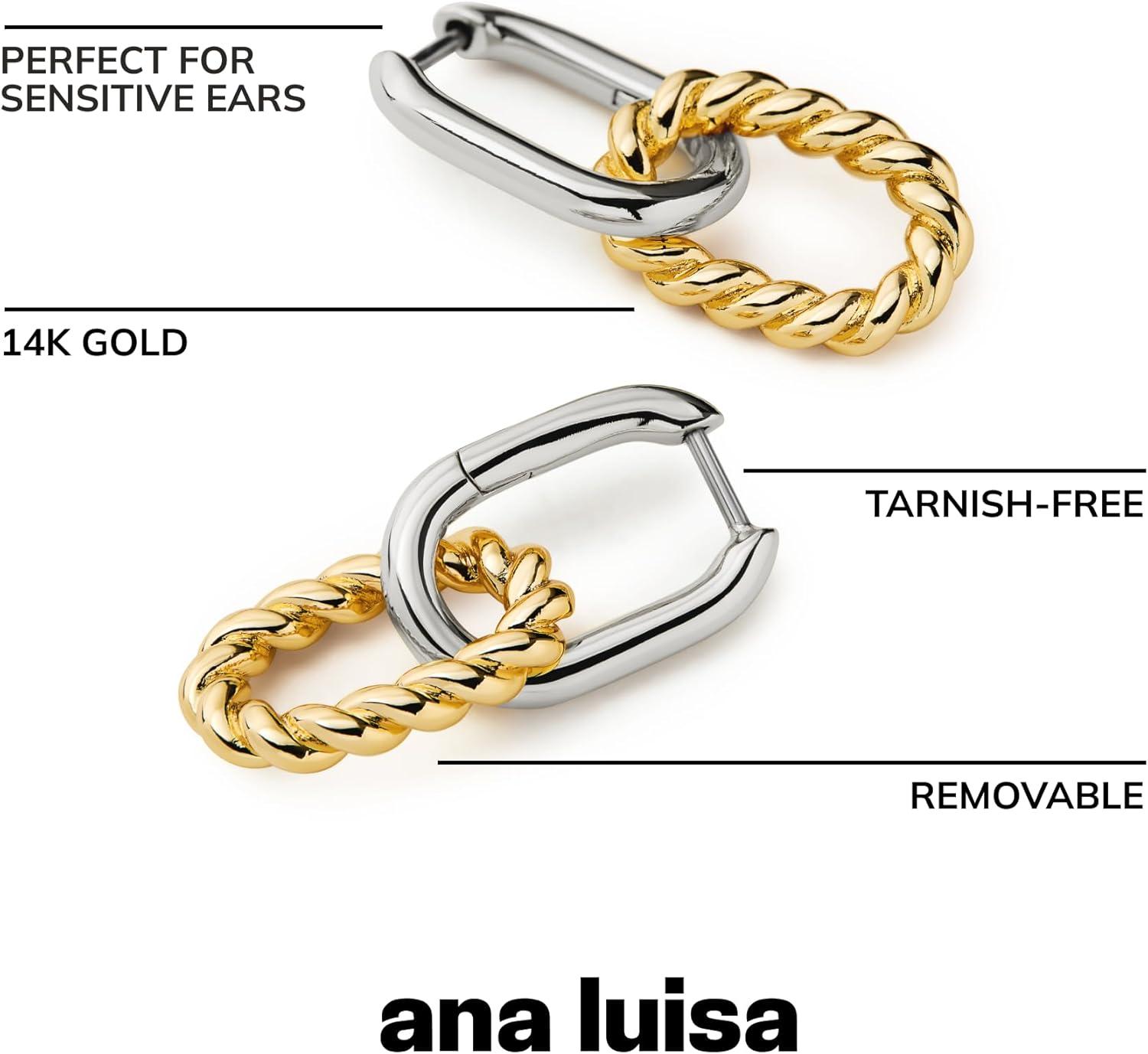 imageAna Luisa Ash Double Hoop Earrings for Women 14K Gold Plated Silver amp TwoTone Drop Dangle Hoop Earring Trendy Paperclip Link Huggie Hoop Hypoallergenic WaterResistant amp TarnishFree JewelryTwo Toned