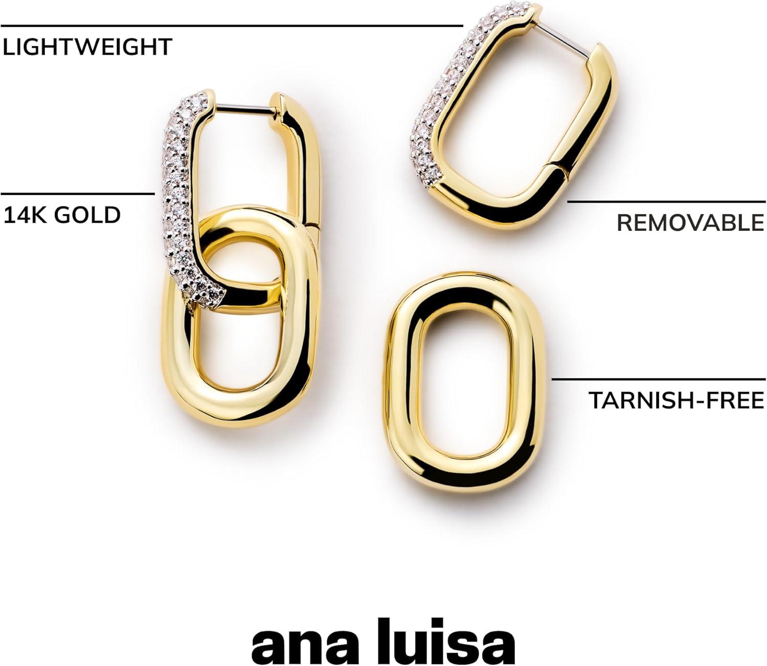imageAna Luisa Ash Double Hoop Earrings for Women 14K Gold Plated Silver amp TwoTone Drop Dangle Hoop Earring Trendy Paperclip Link Huggie Hoop Hypoallergenic WaterResistant amp TarnishFree JewelryGold Pave