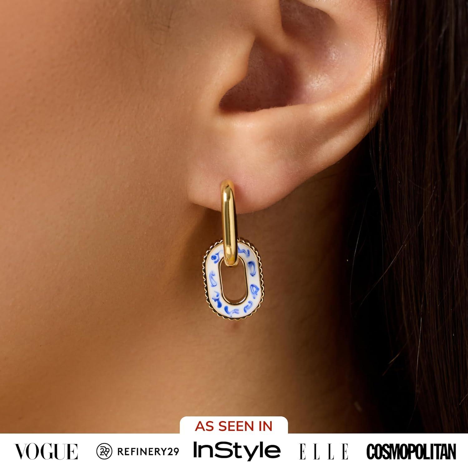 imageAna Luisa Ash Double Hoop Earrings for Women 14K Gold Plated Silver amp TwoTone Drop Dangle Hoop Earring Trendy Paperclip Link Huggie Hoop Hypoallergenic WaterResistant amp TarnishFree JewelryBlue Marble