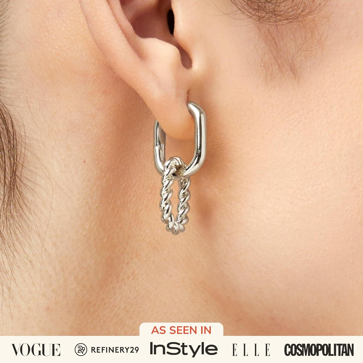 imageAna Luisa Ash Double Hoop Earrings for Women 14K Gold Plated Silver amp TwoTone Drop Dangle Hoop Earring Trendy Paperclip Link Huggie Hoop Hypoallergenic WaterResistant amp TarnishFree JewelrySilver Twisted