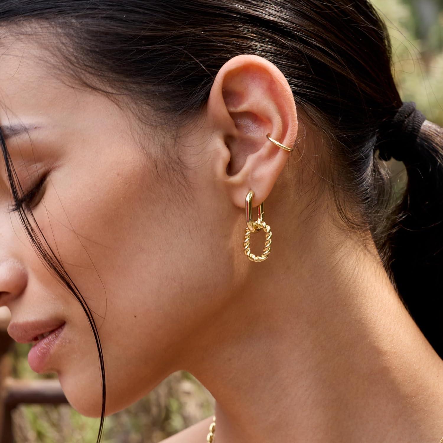 imageAna Luisa Ash Double Hoop Earrings for Women 14K Gold Plated Silver amp TwoTone Drop Dangle Hoop Earring Trendy Paperclip Link Huggie Hoop Hypoallergenic WaterResistant amp TarnishFree JewelryGold Twisted