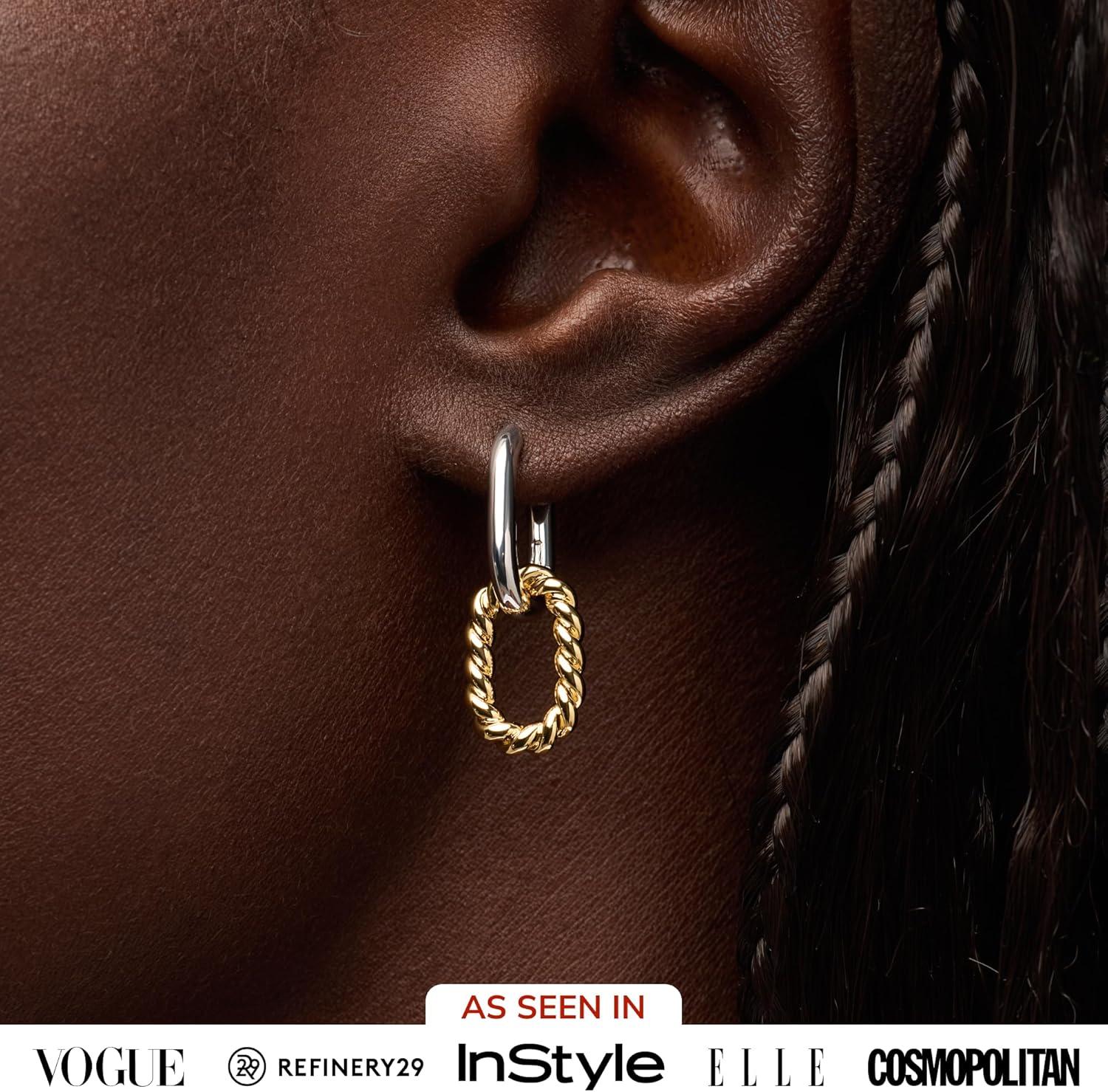 imageAna Luisa Ash Double Hoop Earrings for Women 14K Gold Plated Silver amp TwoTone Drop Dangle Hoop Earring Trendy Paperclip Link Huggie Hoop Hypoallergenic WaterResistant amp TarnishFree JewelryTwo Toned