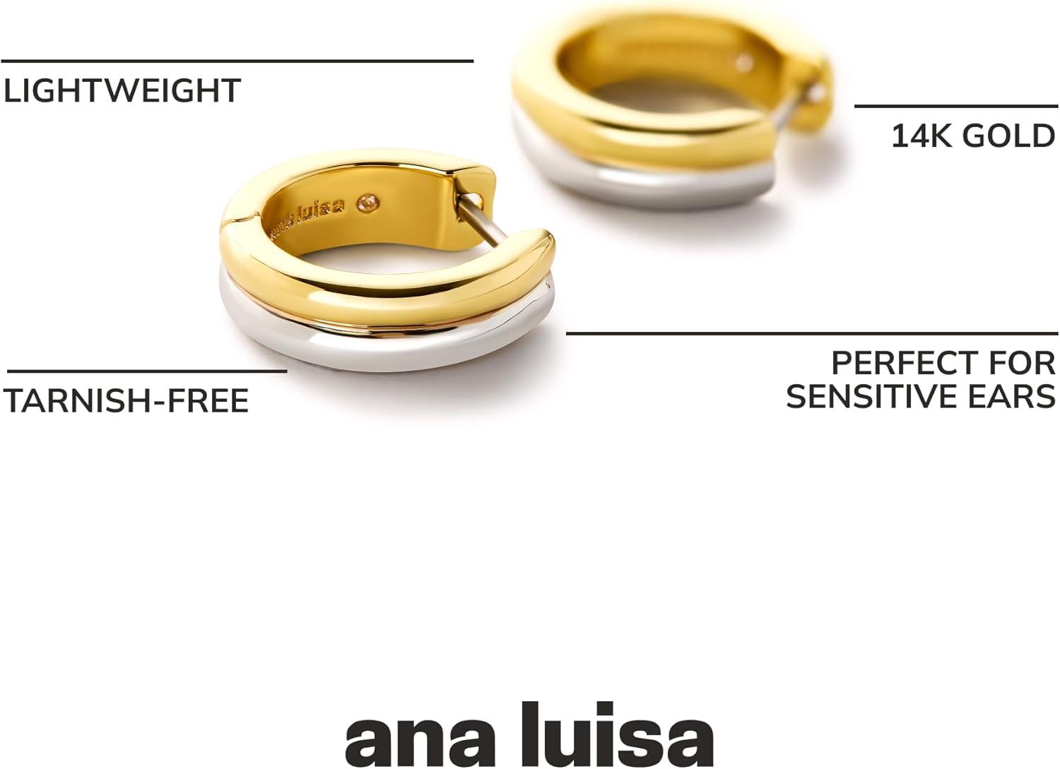 imageAna Luisa Asher Small Huggie Hoop Earrings for Women 14K Gold Plated Silver Rhodium Plated and Two Tone Styles Hypoallergenic TarnishFree Ana Luisa Jewelry Stylish Gold Hoop EarringsHuggie Hoop Two Tone