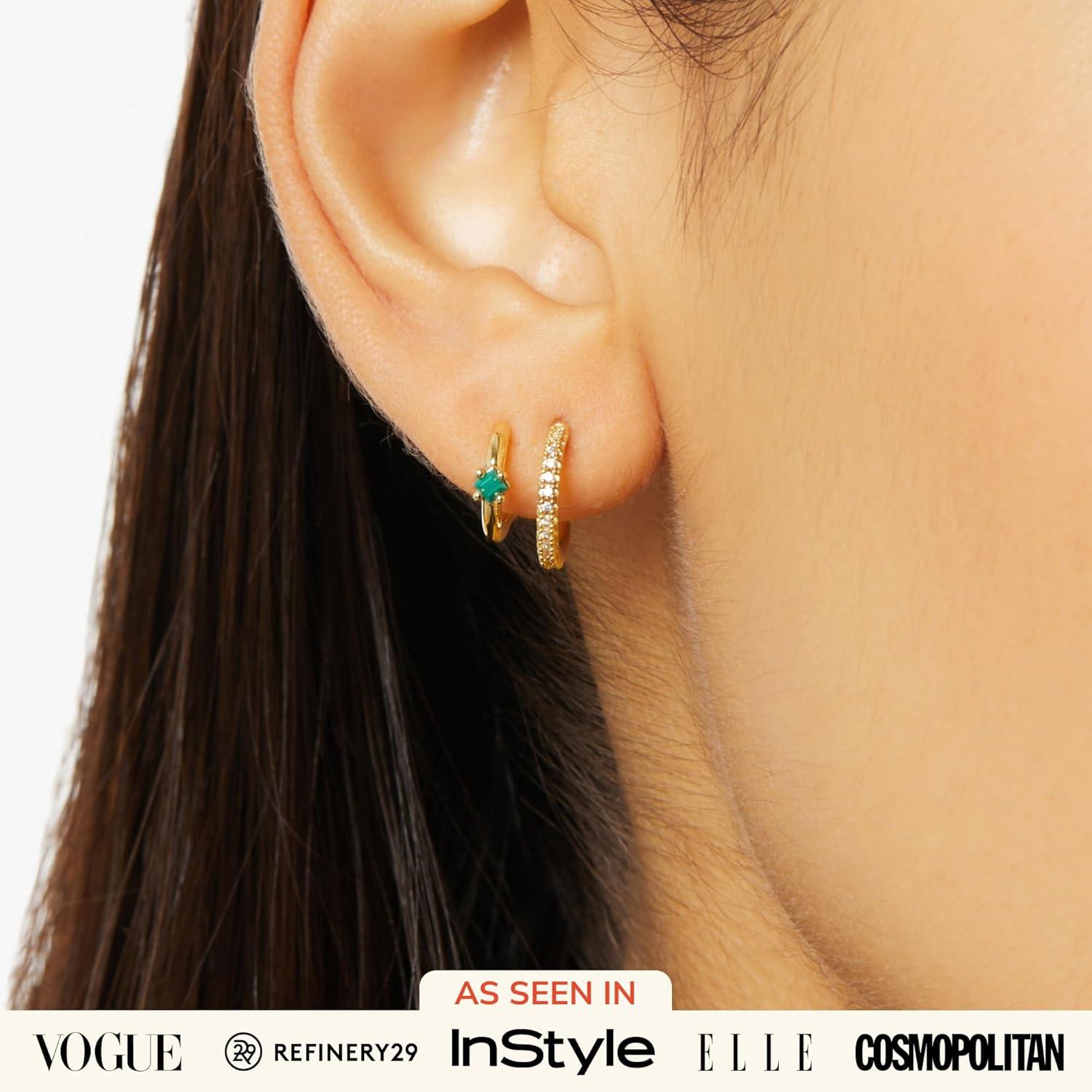 imageAna Luisa Double Hoop Earrings for Women 14K Gold Plated amp Silver Rhodium Huggie Hoops Hypoallergenic WaterResistant TarnishFree Small Dainty amp Trendy Two Hoop Earring StylesGold Malachite