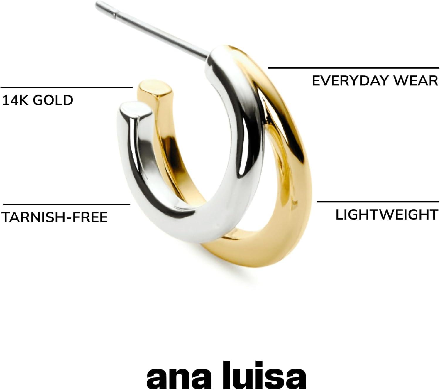 imageAna Luisa Double Hoop Earrings for Women 14K Gold Plated amp Silver Rhodium Huggie Hoops Hypoallergenic WaterResistant TarnishFree Small Dainty amp Trendy Two Hoop Earring StylesTwo Tone