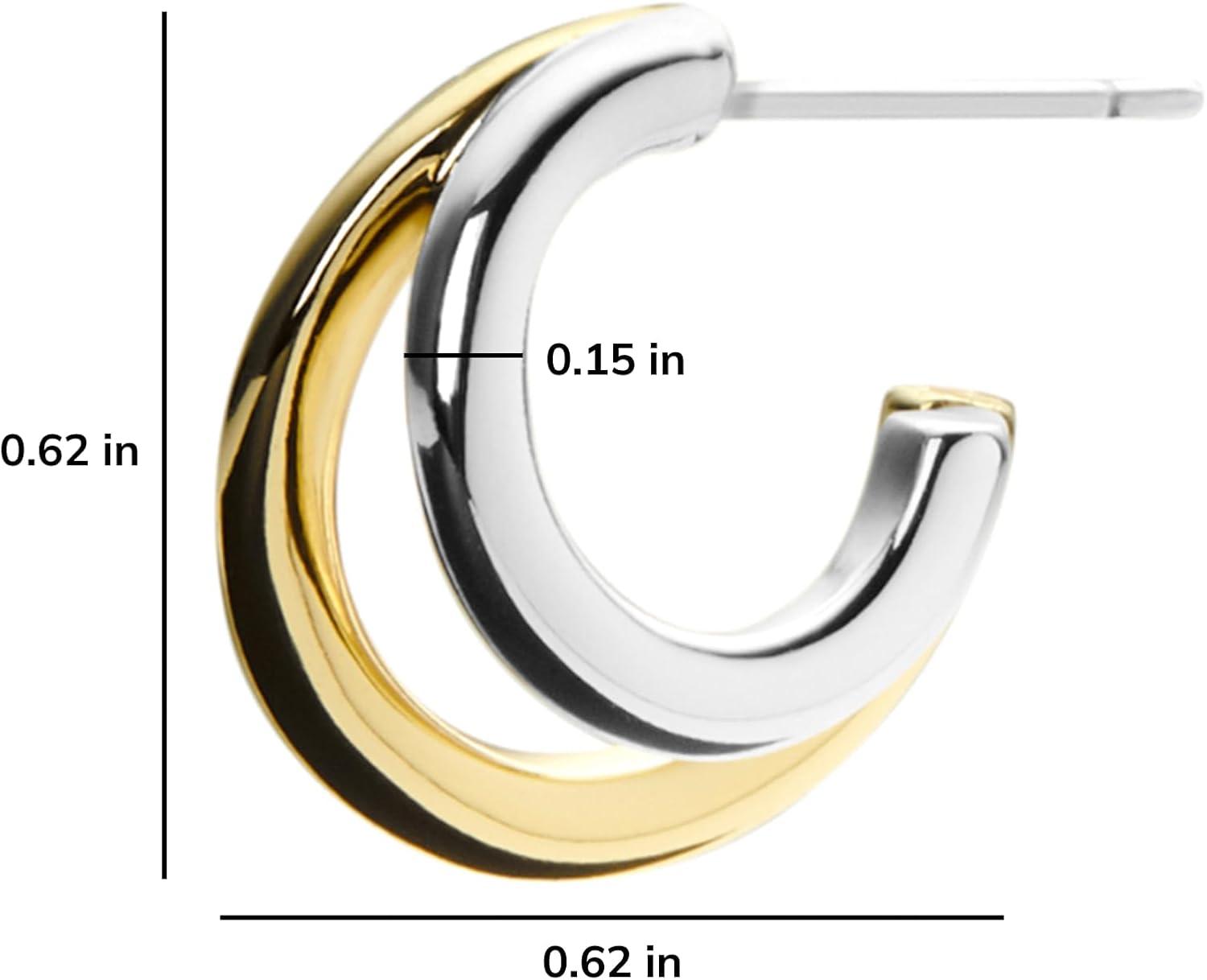 imageAna Luisa Double Hoop Earrings for Women 14K Gold Plated amp Silver Rhodium Huggie Hoops Hypoallergenic WaterResistant TarnishFree Small Dainty amp Trendy Two Hoop Earring StylesTwo Tone