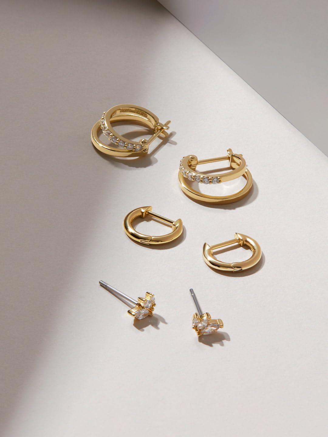 imageAna Luisa Double Hoop Earrings for Women 14K Gold Plated amp Silver Rhodium Huggie Hoops Hypoallergenic WaterResistant TarnishFree Small Dainty amp Trendy Two Hoop Earring StylesGold Cubic Zirconia