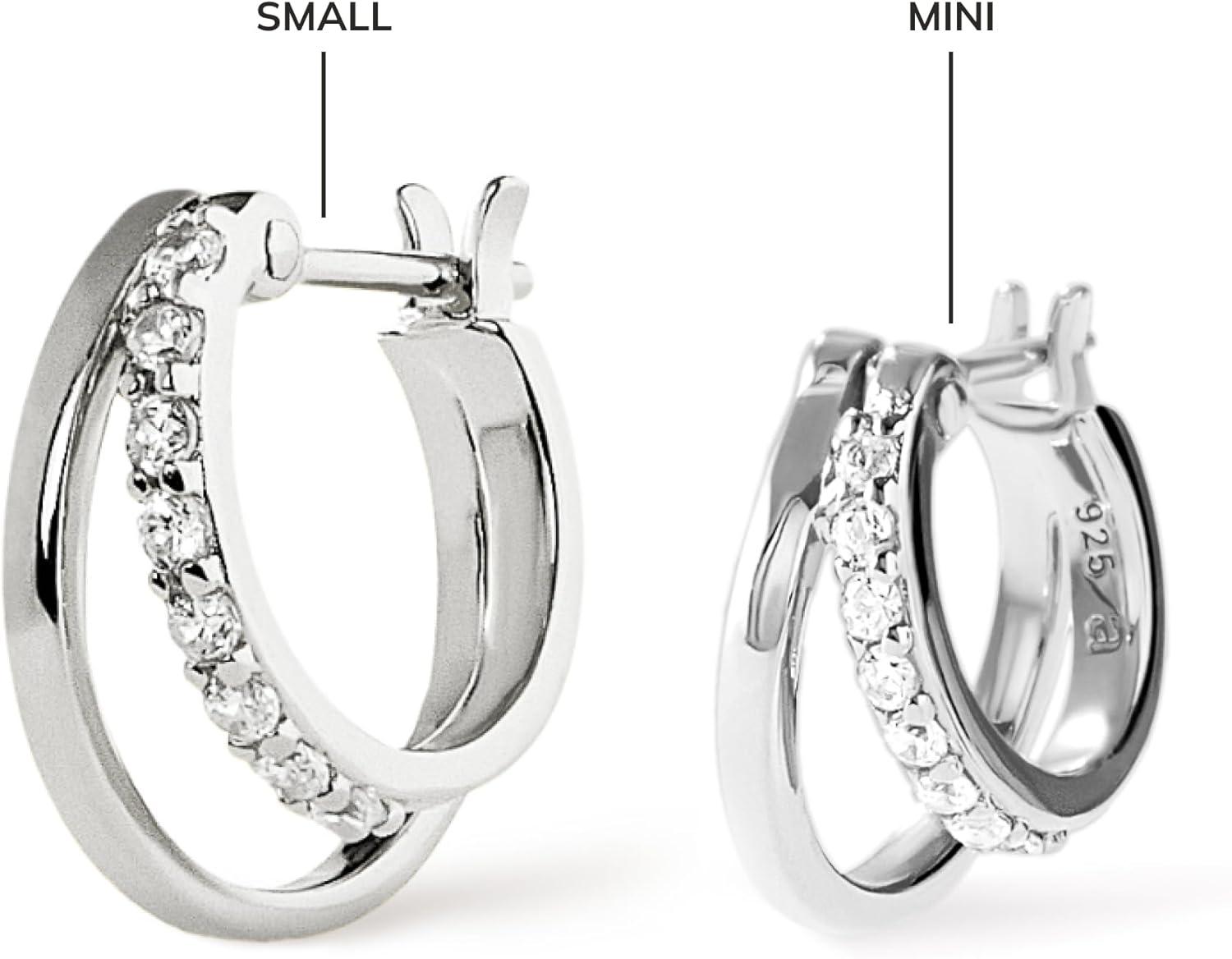 imageAna Luisa Double Hoop Earrings for Women 14K Gold Plated amp Silver Rhodium Huggie Hoops Hypoallergenic WaterResistant TarnishFree Small Dainty amp Trendy Two Hoop Earring StylesSilver Cubic Zirconia