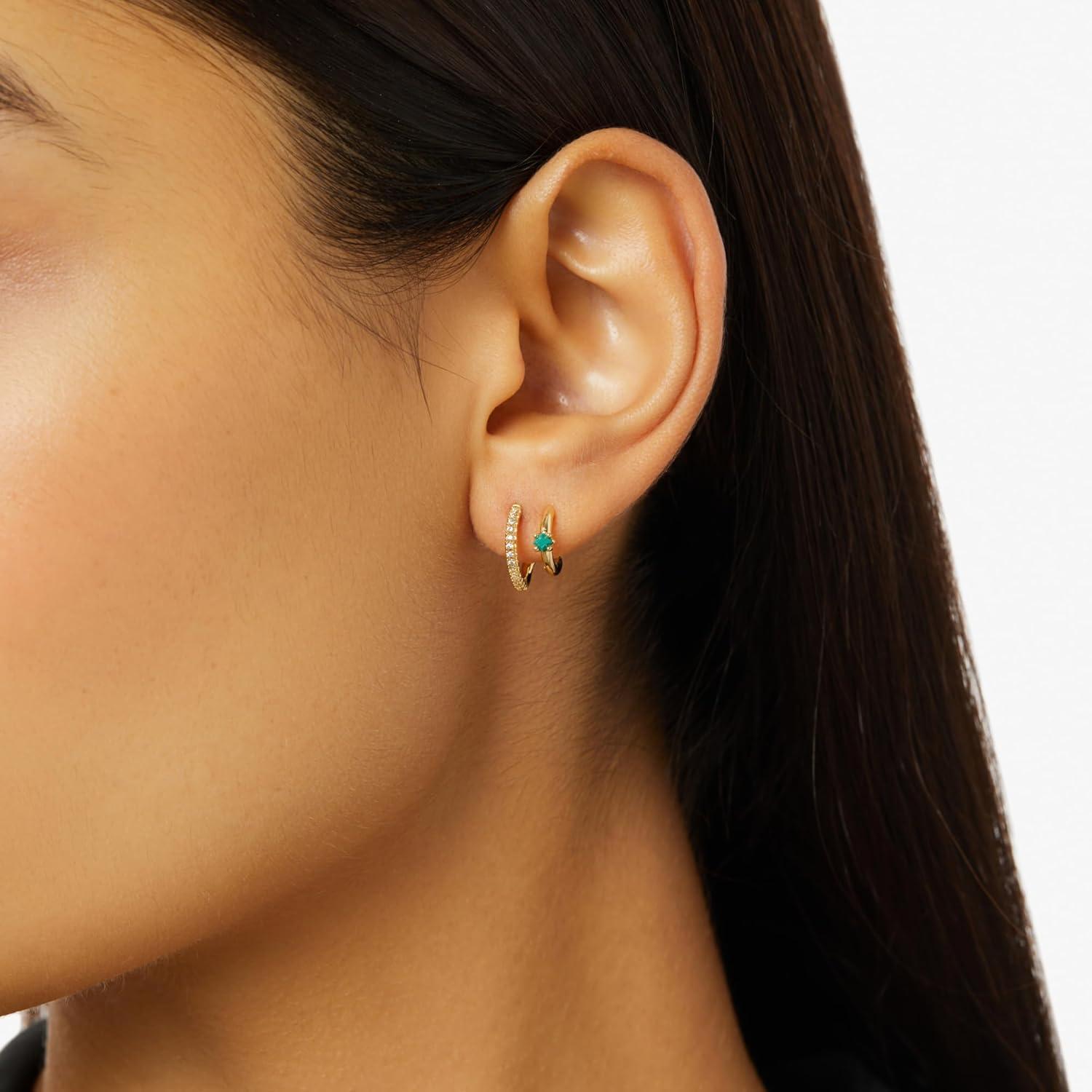 imageAna Luisa Double Hoop Earrings for Women 14K Gold Plated amp Silver Rhodium Huggie Hoops Hypoallergenic WaterResistant TarnishFree Small Dainty amp Trendy Two Hoop Earring StylesGold Malachite