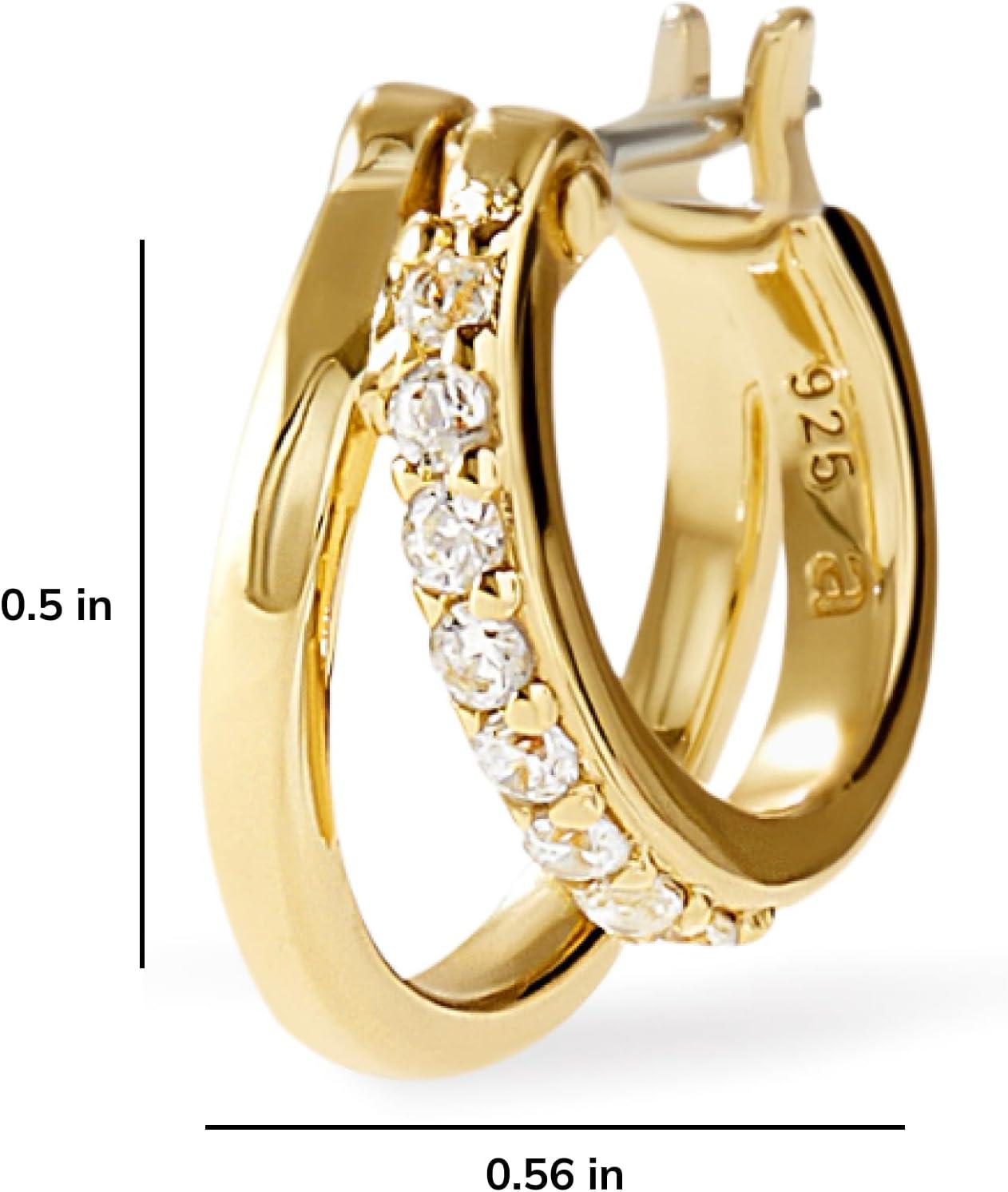 imageAna Luisa Double Hoop Earrings for Women 14K Gold Plated amp Silver Rhodium Huggie Hoops Hypoallergenic WaterResistant TarnishFree Small Dainty amp Trendy Two Hoop Earring StylesGold Cubic Zirconia
