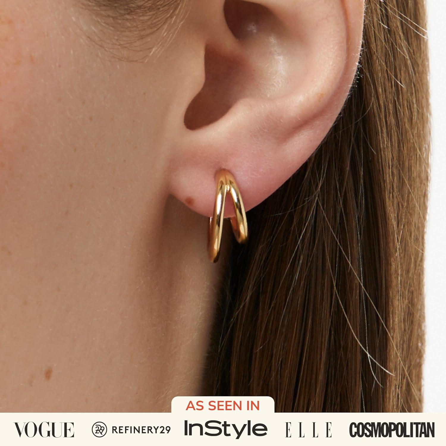 imageAna Luisa Double Hoop Earrings for Women 14K Gold Plated amp Silver Rhodium Huggie Hoops Hypoallergenic WaterResistant TarnishFree Small Dainty amp Trendy Two Hoop Earring StylesGold