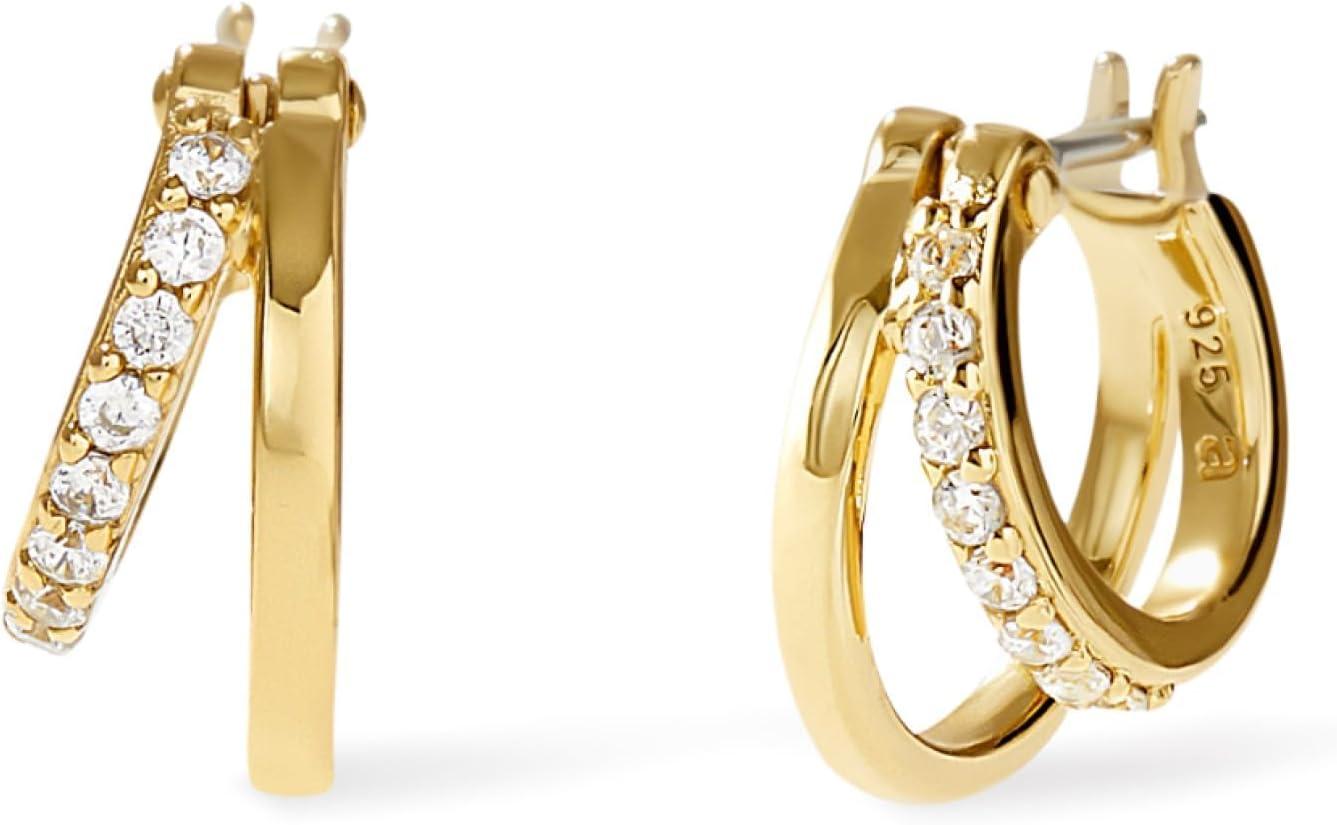 imageAna Luisa Double Hoop Earrings for Women 14K Gold Plated amp Silver Rhodium Huggie Hoops Hypoallergenic WaterResistant TarnishFree Small Dainty amp Trendy Two Hoop Earring StylesGold Cubic Zirconia