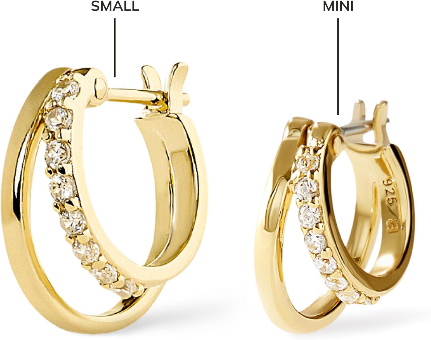 imageAna Luisa Double Hoop Earrings for Women 14K Gold Plated amp Silver Rhodium Huggie Hoops Hypoallergenic WaterResistant TarnishFree Small Dainty amp Trendy Two Hoop Earring StylesGold Cubic Zirconia