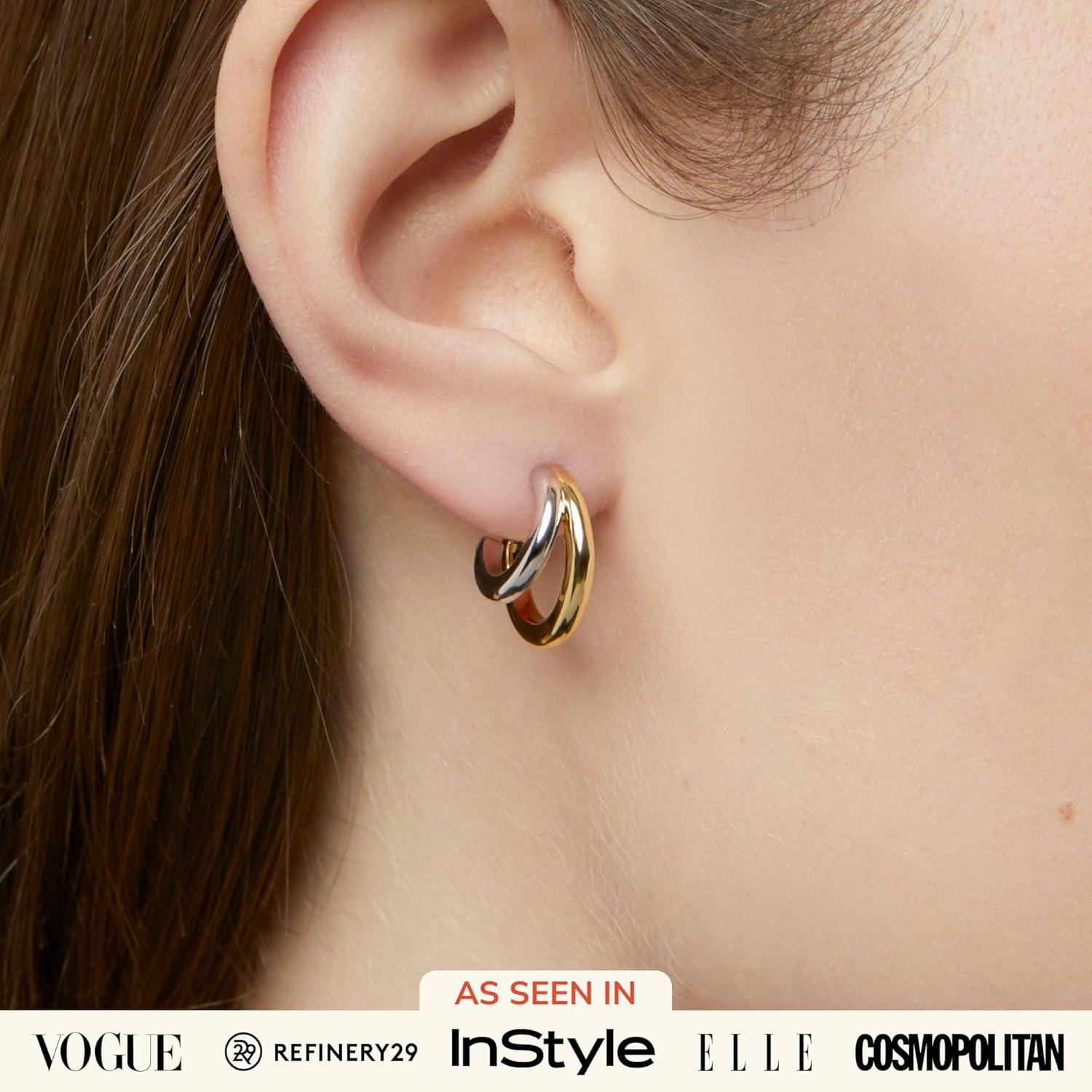 imageAna Luisa Double Hoop Earrings for Women 14K Gold Plated amp Silver Rhodium Huggie Hoops Hypoallergenic WaterResistant TarnishFree Small Dainty amp Trendy Two Hoop Earring StylesTwo Tone