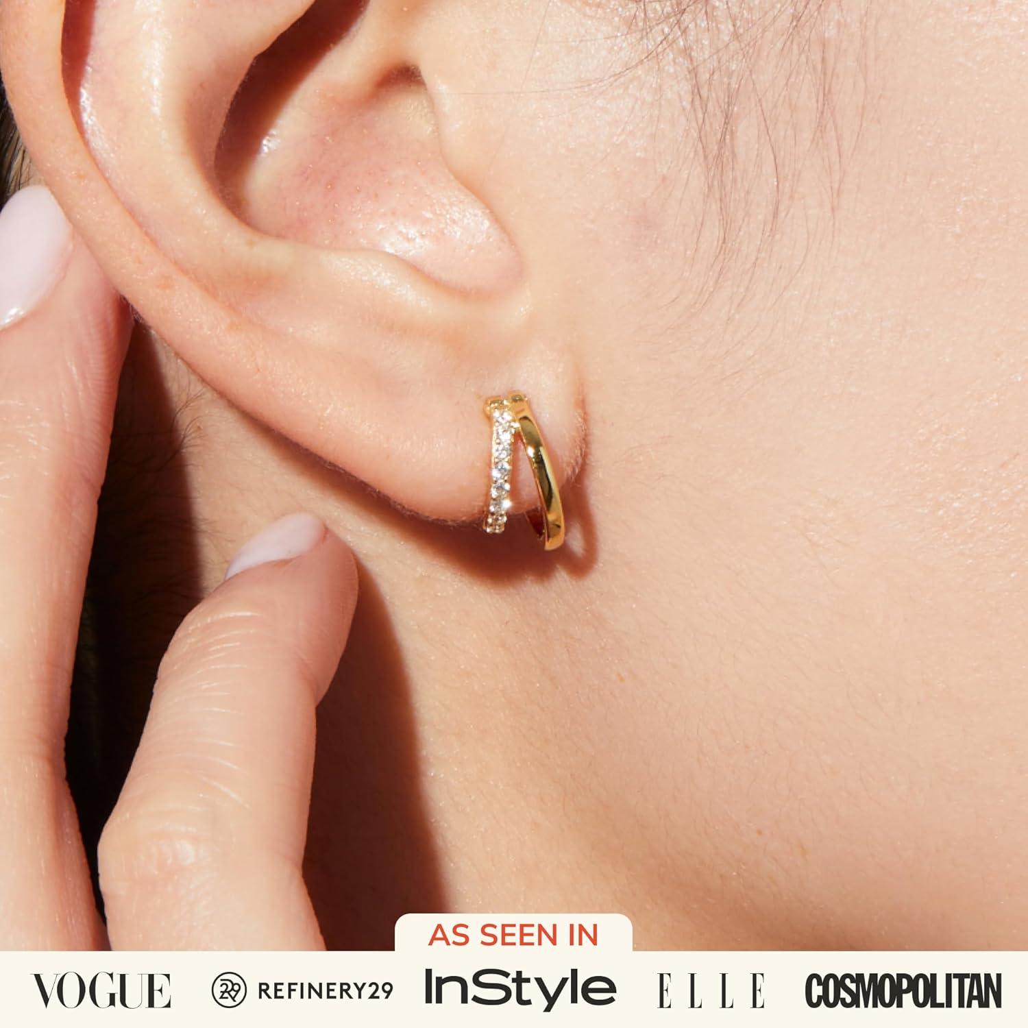 imageAna Luisa Double Hoop Earrings for Women 14K Gold Plated amp Silver Rhodium Huggie Hoops Hypoallergenic WaterResistant TarnishFree Small Dainty amp Trendy Two Hoop Earring StylesGold Cubic Zirconia