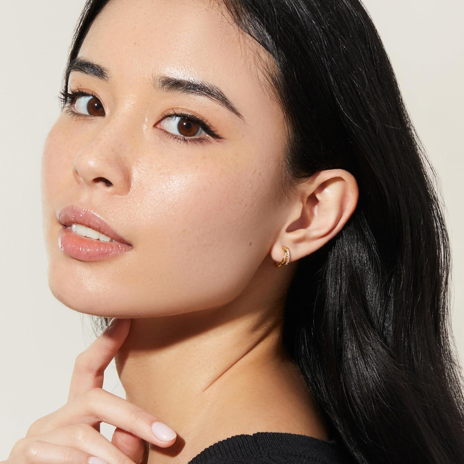 imageAna Luisa Double Hoop Earrings for Women 14K Gold Plated amp Silver Rhodium Huggie Hoops Hypoallergenic WaterResistant TarnishFree Small Dainty amp Trendy Two Hoop Earring StylesGold Cubic Zirconia