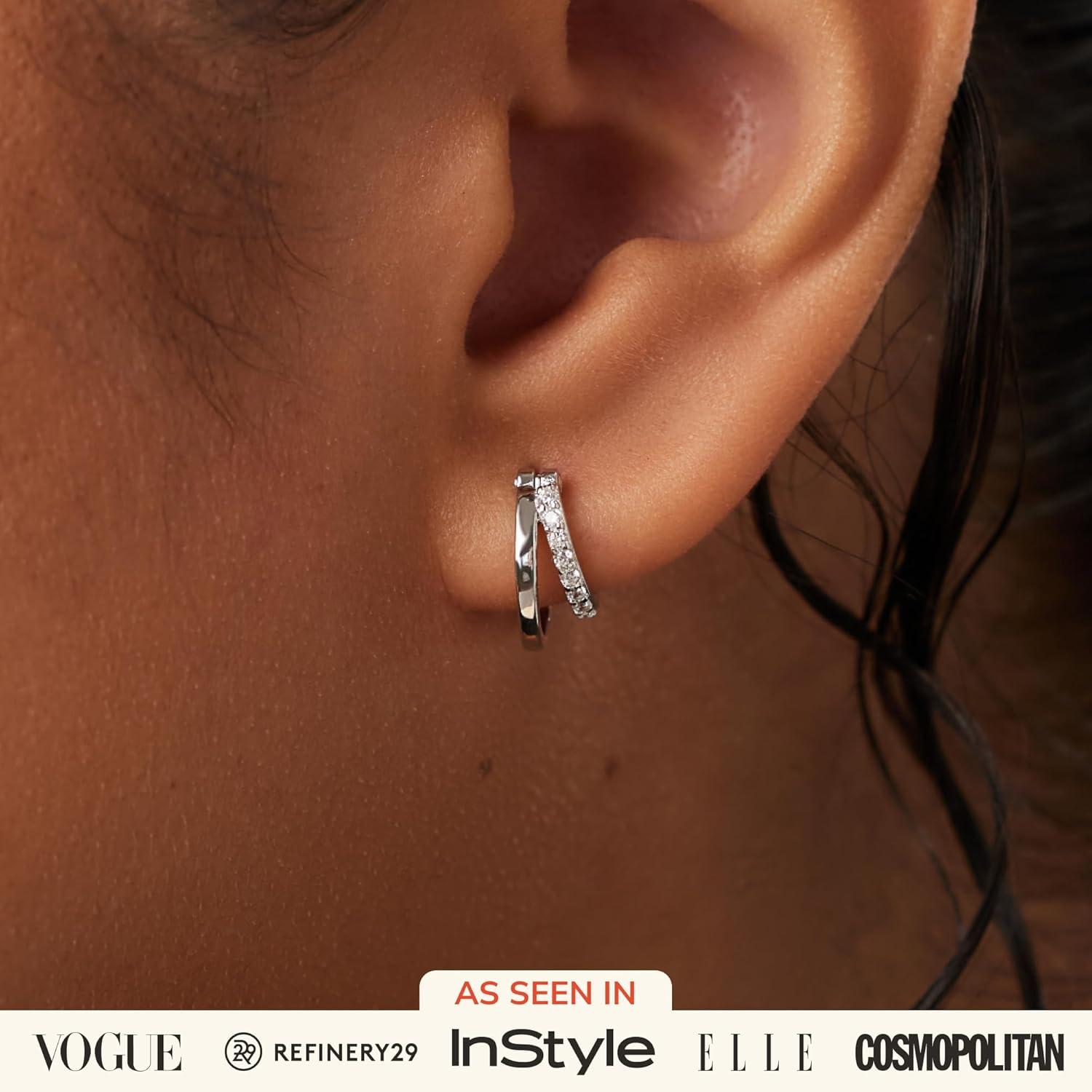 imageAna Luisa Double Hoop Earrings for Women 14K Gold Plated amp Silver Rhodium Huggie Hoops Hypoallergenic WaterResistant TarnishFree Small Dainty amp Trendy Two Hoop Earring StylesSilver Cubic Zirconia