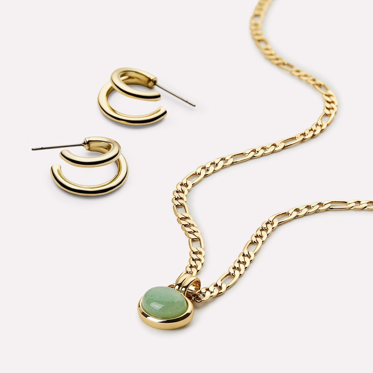 imageAna Luisa Double Hoop Earrings for Women 14K Gold Plated amp Silver Rhodium Huggie Hoops Hypoallergenic WaterResistant TarnishFree Small Dainty amp Trendy Two Hoop Earring StylesGold