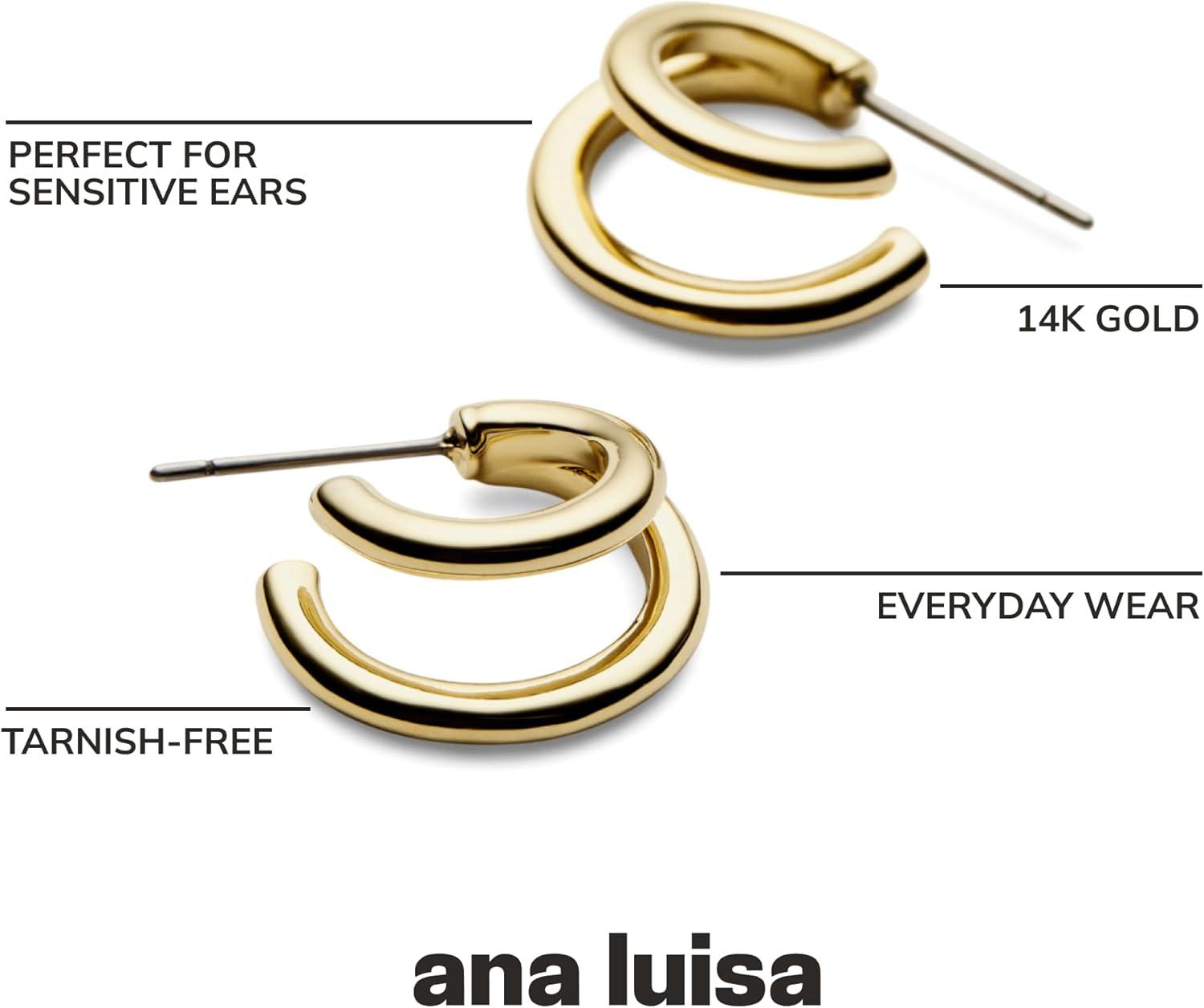 imageAna Luisa Double Hoop Earrings for Women 14K Gold Plated amp Silver Rhodium Huggie Hoops Hypoallergenic WaterResistant TarnishFree Small Dainty amp Trendy Two Hoop Earring StylesGold