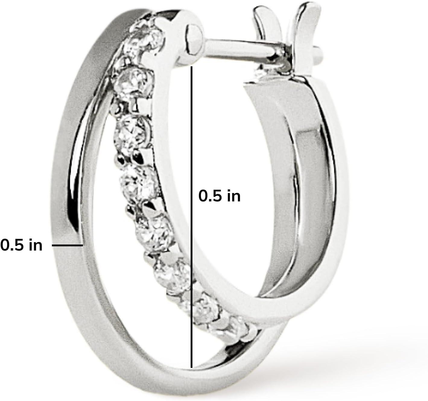 imageAna Luisa Double Hoop Earrings for Women 14K Gold Plated amp Silver Rhodium Huggie Hoops Hypoallergenic WaterResistant TarnishFree Small Dainty amp Trendy Two Hoop Earring StylesSilver Cubic Zirconia