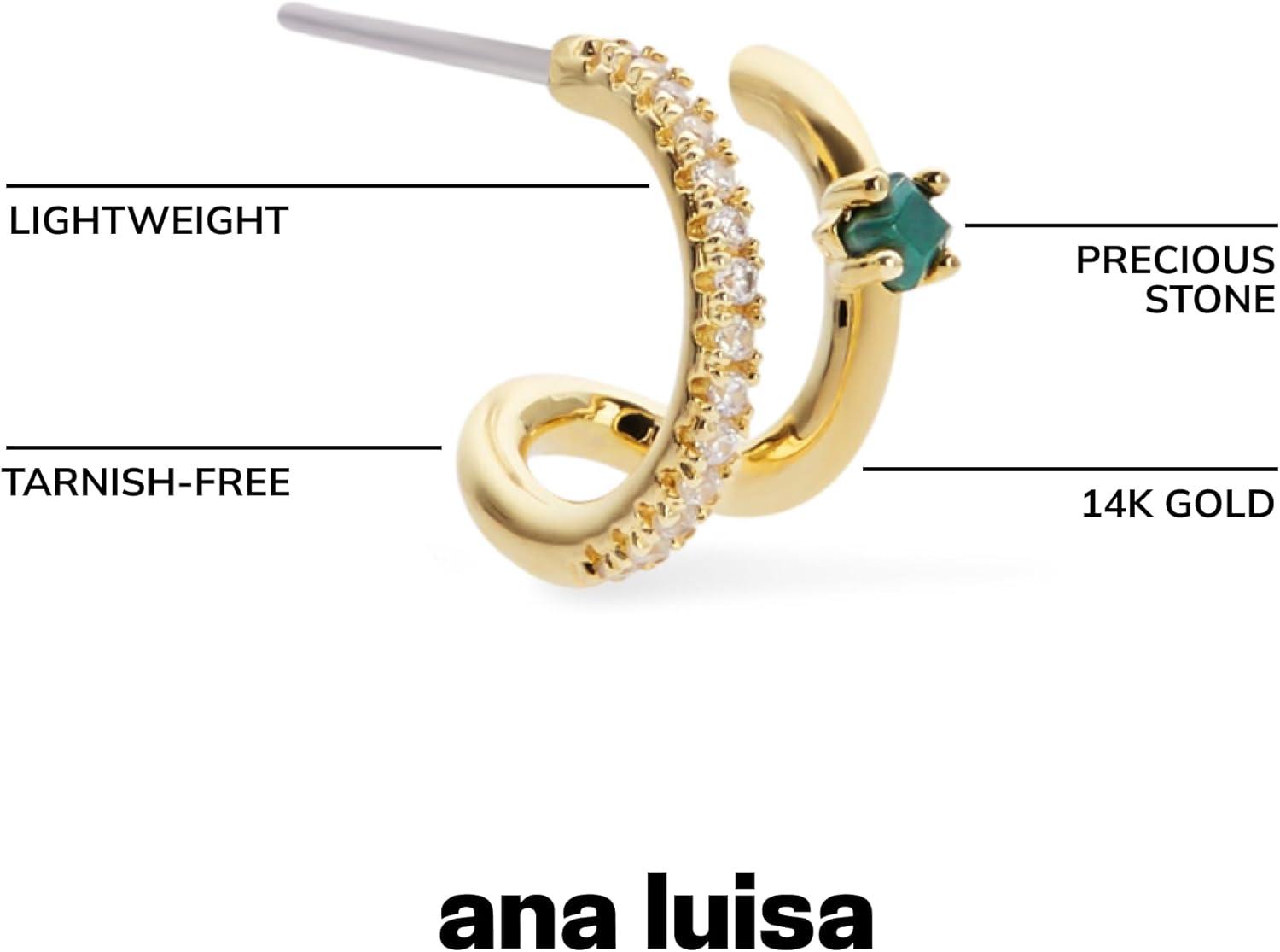imageAna Luisa Double Hoop Earrings for Women 14K Gold Plated amp Silver Rhodium Huggie Hoops Hypoallergenic WaterResistant TarnishFree Small Dainty amp Trendy Two Hoop Earring StylesGold Malachite
