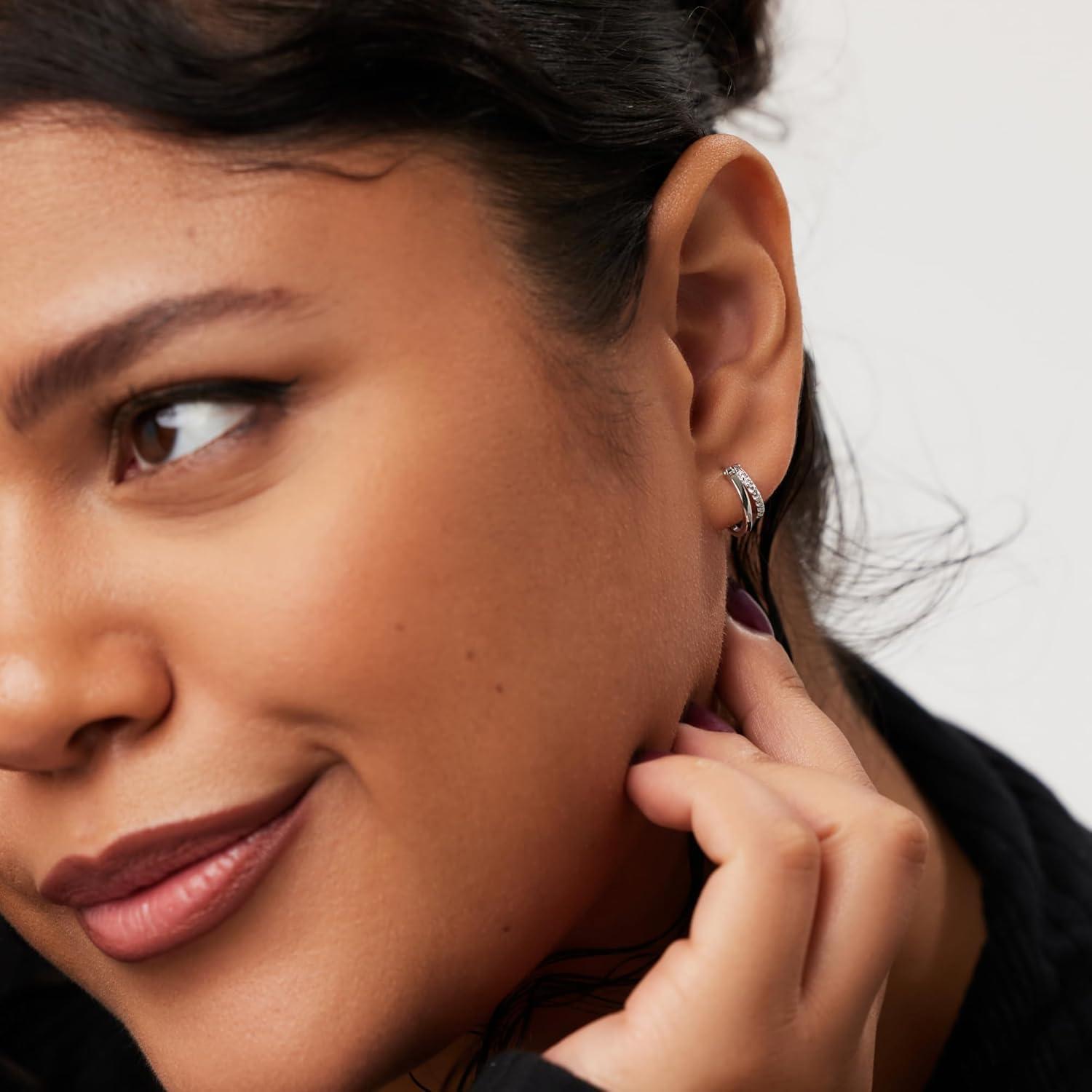 imageAna Luisa Double Hoop Earrings for Women 14K Gold Plated amp Silver Rhodium Huggie Hoops Hypoallergenic WaterResistant TarnishFree Small Dainty amp Trendy Two Hoop Earring StylesSilver Cubic Zirconia