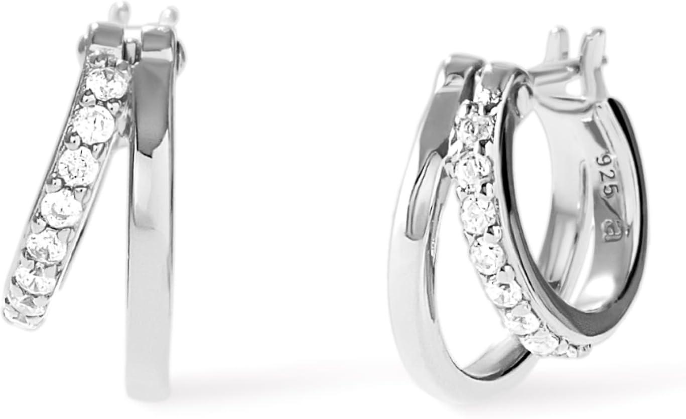 imageAna Luisa Double Hoop Earrings for Women 14K Gold Plated amp Silver Rhodium Huggie Hoops Hypoallergenic WaterResistant TarnishFree Small Dainty amp Trendy Two Hoop Earring StylesSilver Cubic Zirconia