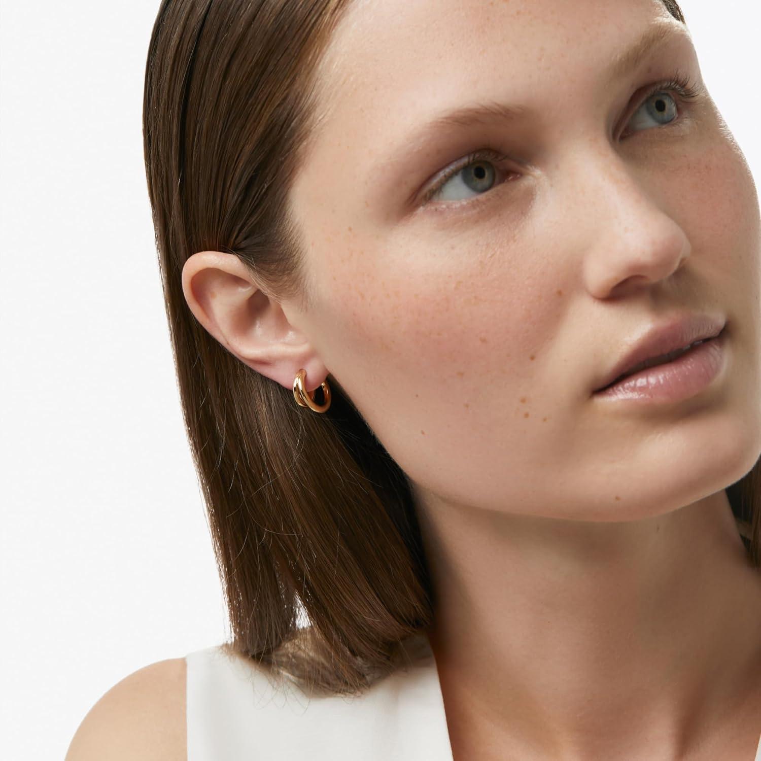 imageAna Luisa Double Hoop Earrings for Women 14K Gold Plated amp Silver Rhodium Huggie Hoops Hypoallergenic WaterResistant TarnishFree Small Dainty amp Trendy Two Hoop Earring StylesGold