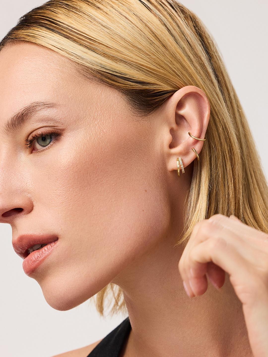 imageAna Luisa Double Hoop Earrings for Women 14K Gold Plated amp Silver Rhodium Huggie Hoops Hypoallergenic WaterResistant TarnishFree Small Dainty amp Trendy Two Hoop Earring StylesGold Cubic Zirconia