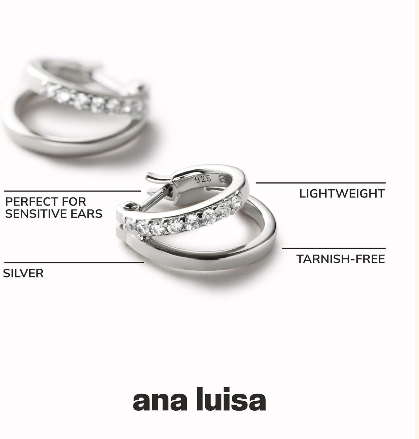 imageAna Luisa Double Hoop Earrings for Women 14K Gold Plated amp Silver Rhodium Huggie Hoops Hypoallergenic WaterResistant TarnishFree Small Dainty amp Trendy Two Hoop Earring StylesSilver Cubic Zirconia