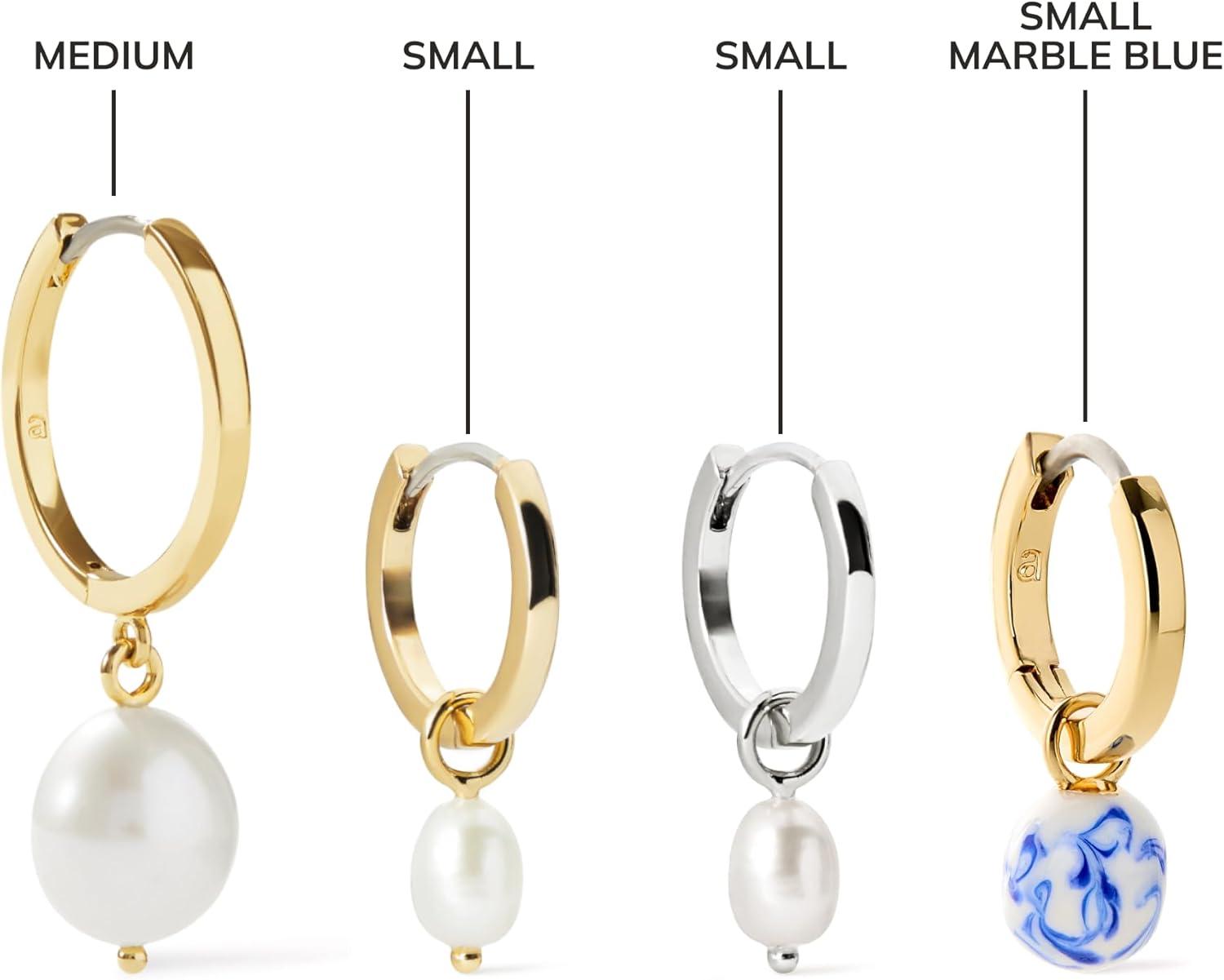 imageAna Luisa Frida Pearl Jewelry Huggie Hoops Medium amp Small 14K Gold Plated amp Silver Rhodium Plated Drop Hoop Earrings with Freshwater Pearls 2in1 Hypoallergenic WaterResistant TarnishFree HoopMarble Blue