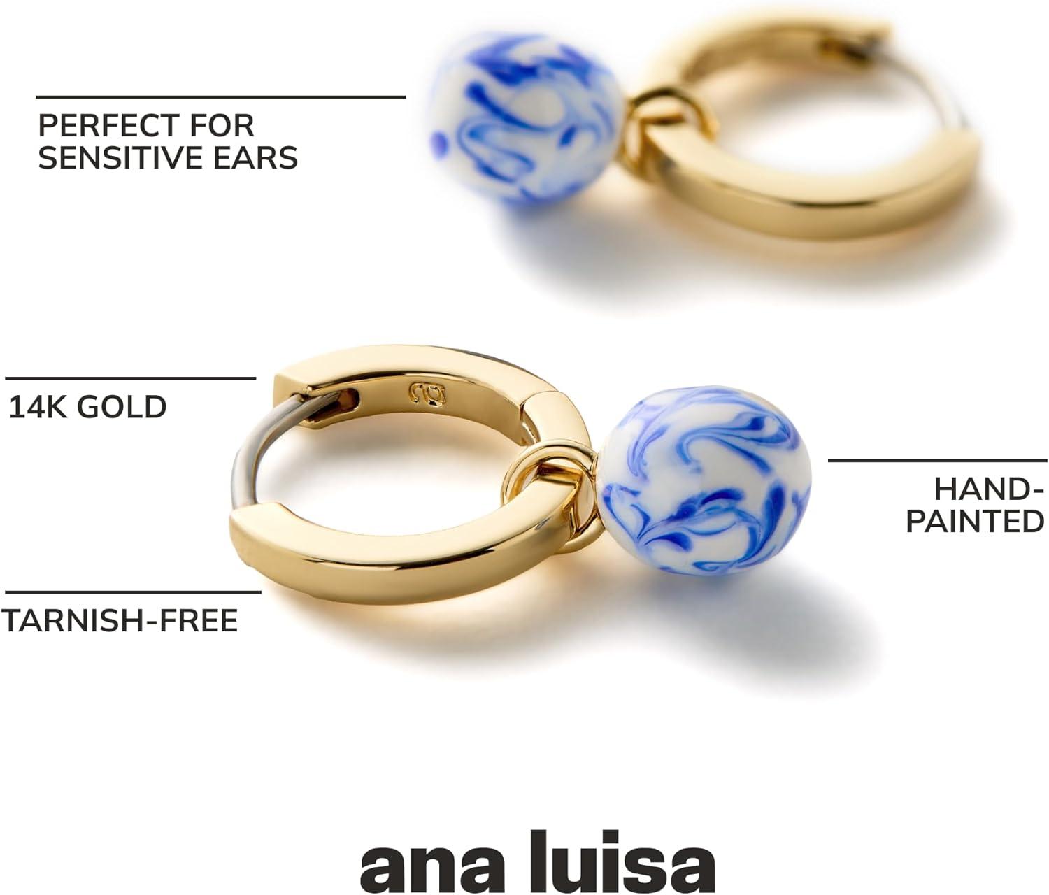imageAna Luisa Frida Pearl Jewelry Huggie Hoops Medium amp Small 14K Gold Plated amp Silver Rhodium Plated Drop Hoop Earrings with Freshwater Pearls 2in1 Hypoallergenic WaterResistant TarnishFree HoopMarble Blue