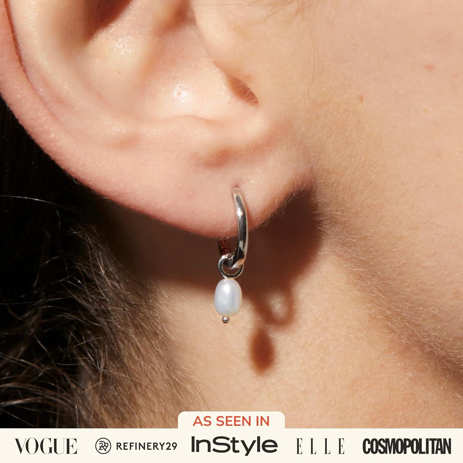 imageAna Luisa Frida Pearl Jewelry Huggie Hoops Medium amp Small 14K Gold Plated amp Silver Rhodium Plated Drop Hoop Earrings with Freshwater Pearls 2in1 Hypoallergenic WaterResistant TarnishFree HoopSilver Pearl