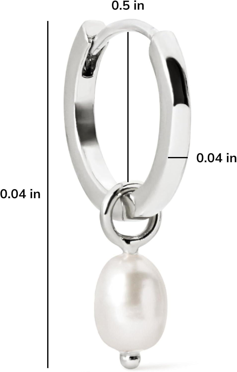 imageAna Luisa Frida Pearl Jewelry Huggie Hoops Medium amp Small 14K Gold Plated amp Silver Rhodium Plated Drop Hoop Earrings with Freshwater Pearls 2in1 Hypoallergenic WaterResistant TarnishFree HoopSilver Pearl