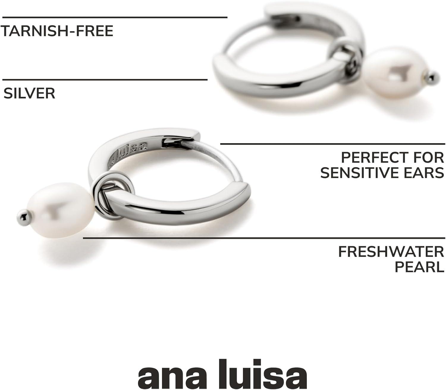 imageAna Luisa Frida Pearl Jewelry Huggie Hoops Medium amp Small 14K Gold Plated amp Silver Rhodium Plated Drop Hoop Earrings with Freshwater Pearls 2in1 Hypoallergenic WaterResistant TarnishFree HoopSilver Pearl