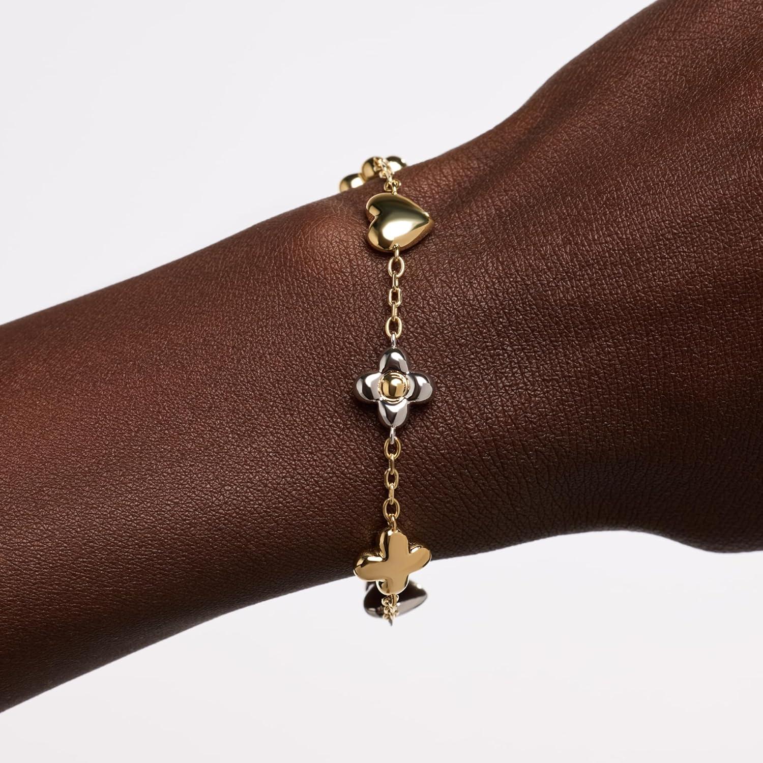 imageAna Luisa Gold Bracelets for Women 14K Gold Plated Dainty Chain wPearl Heart amp Flower Cuff Bracelet Styles Hypoallergenic WaterResistant TarnishFree Jewelry Adjustable Bracelets for WomenAzuraGoldSilver